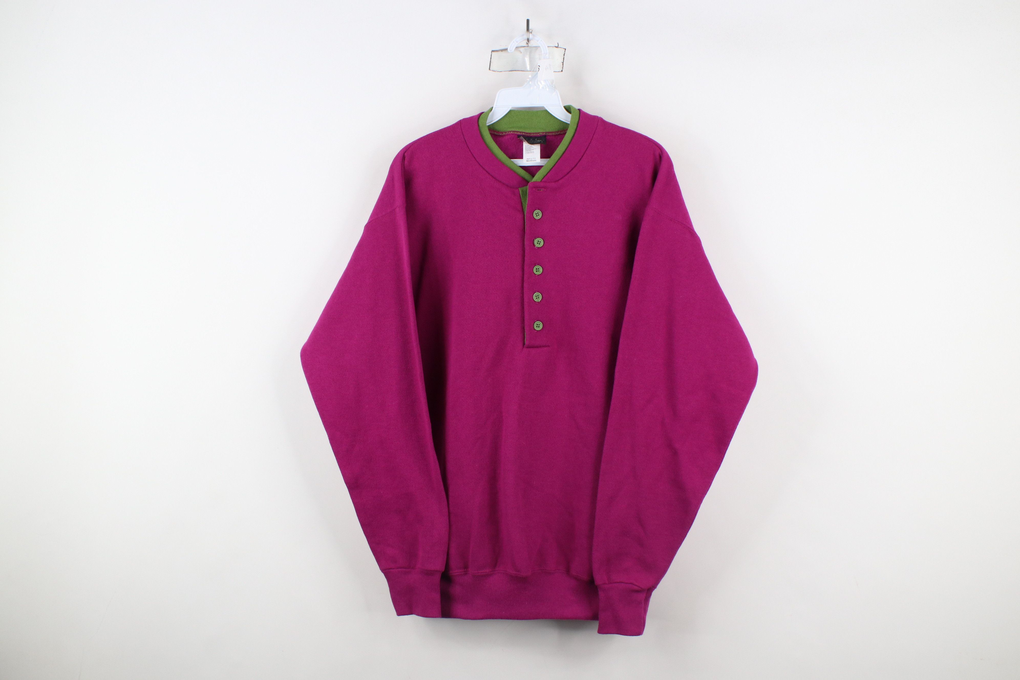 Vintage Vintage 90s Streetwear Blank Henley Sweatshirt Purple USA Size US M / EU 48-50 / 2 - 1 Thumbnail