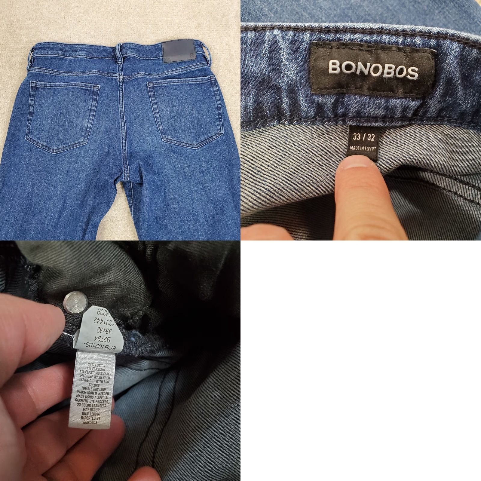 Bonobos Bonobos Jeans Mens 33x32 Blue Straight Leg Faded Dark Wash Denim Stretch Casual Vintage No Size US 33 - 8 Thumbnail