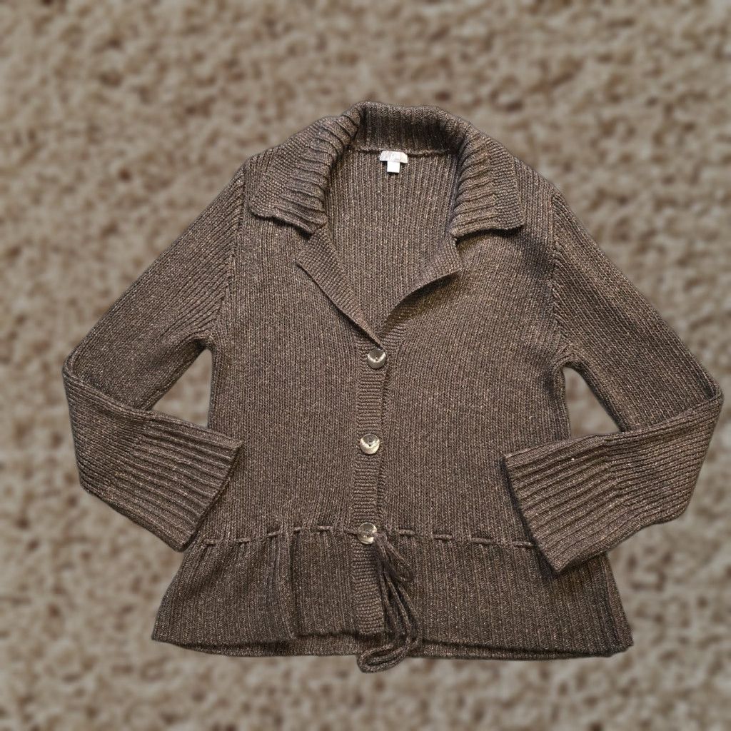 J. Jill VINTAGE J Jill Cardigan Womens XL Brown Sweater Button Shimmery Career Casual Size XL / US 12-14 / IT 48-50 - 1 Thumbnail