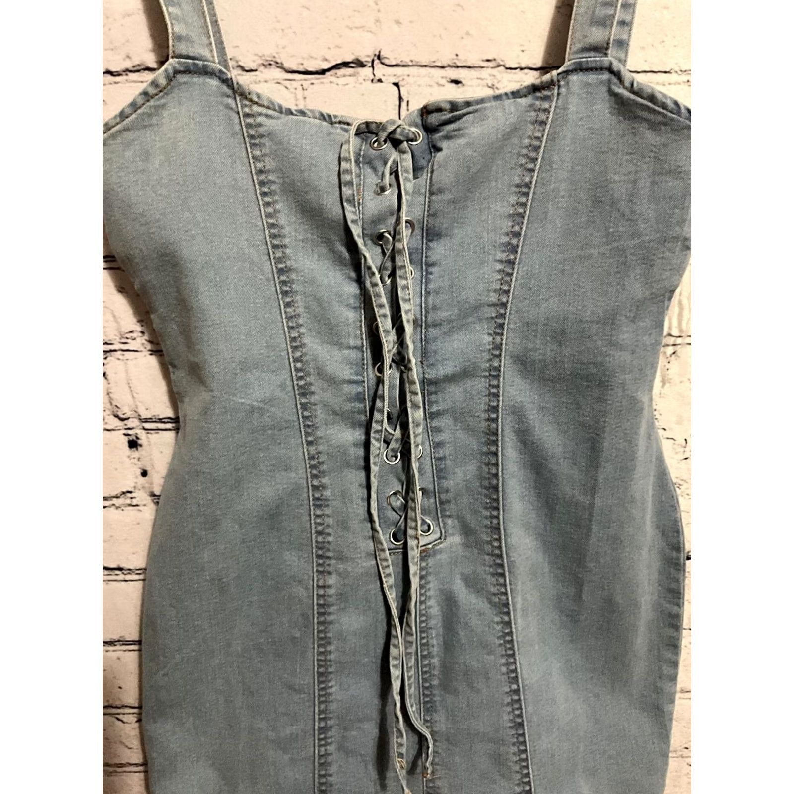 Vintage Jolie & Joy Jeans Light Wash Denim Dress Lace-Up Front Drawstring Size M Womens Denim dress Size 32" / US 10 / IT 46 - 3 Thumbnail