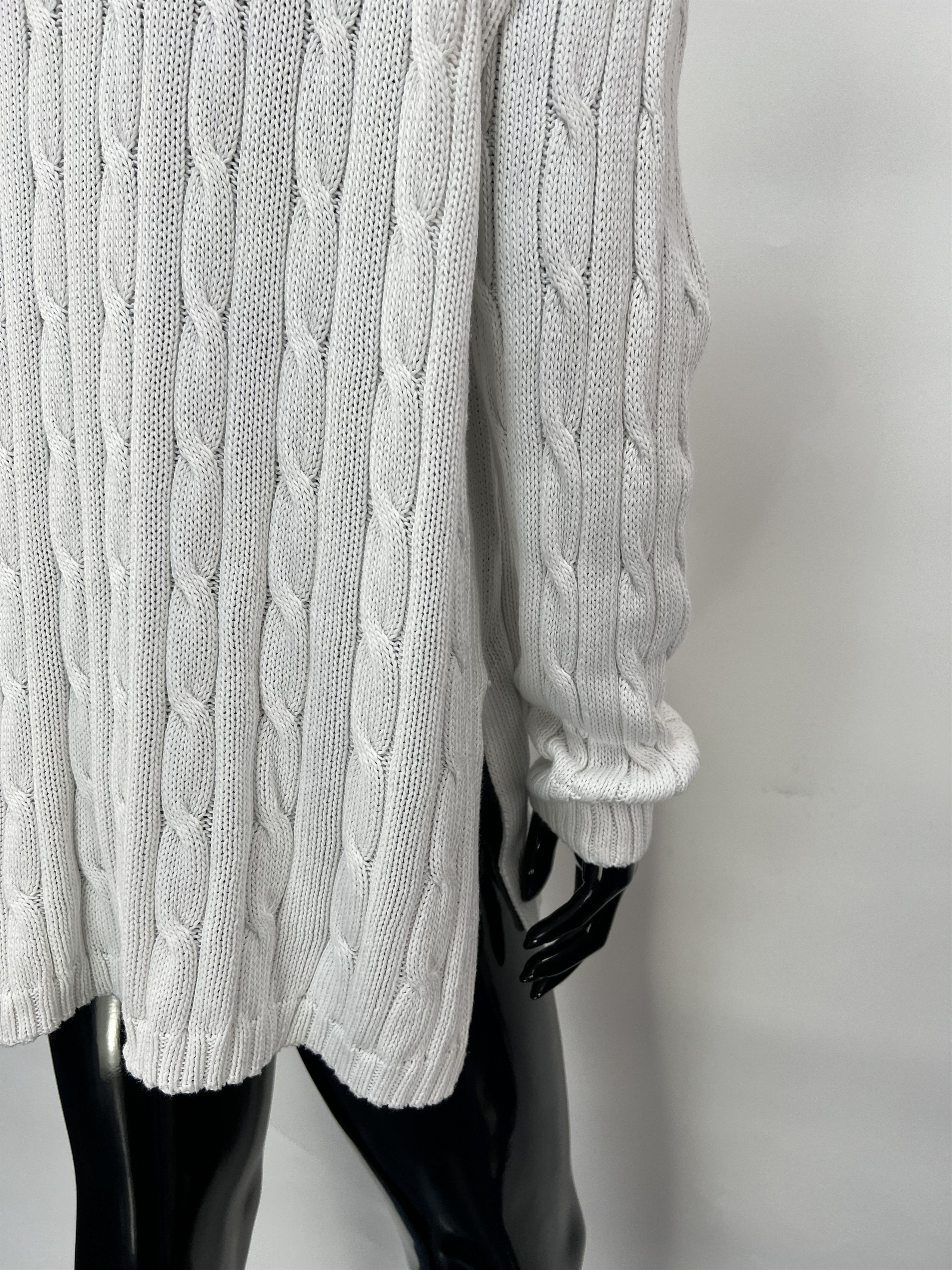 Polo Ralph Lauren Polo Ralph Lauren White Cotton Cable Knit V-Neck Sweater Size L / US 10 / IT 46 - 13 Thumbnail