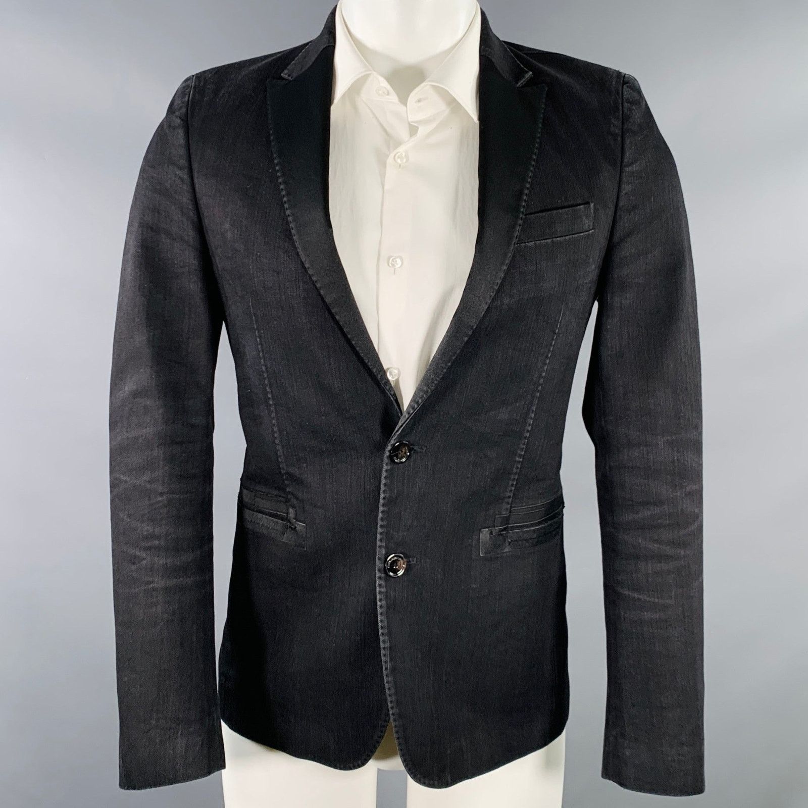 Costume National CoSTUME NATIONAL Black Cotton Blend Peak Lapel Sport Coat Size 36R - 1 Thumbnail
