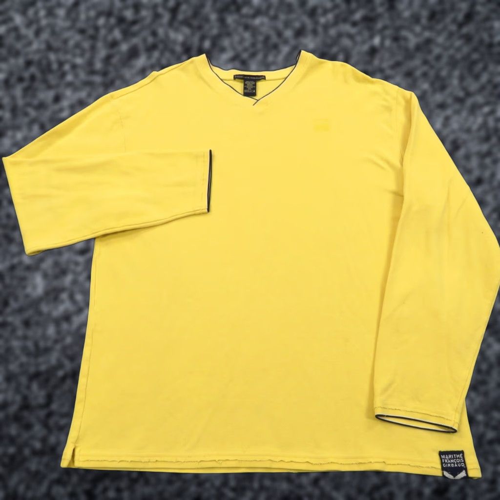 Vintage VTG Girbaud Sweater Shirt Mens XXXL Pique Pima Yellow Pullover V-Neck 90s Hip Hop Knit Solid Long Sleeve Regular Shirt Size US XXL / EU 58 / 5 - 1 Thumbnail
