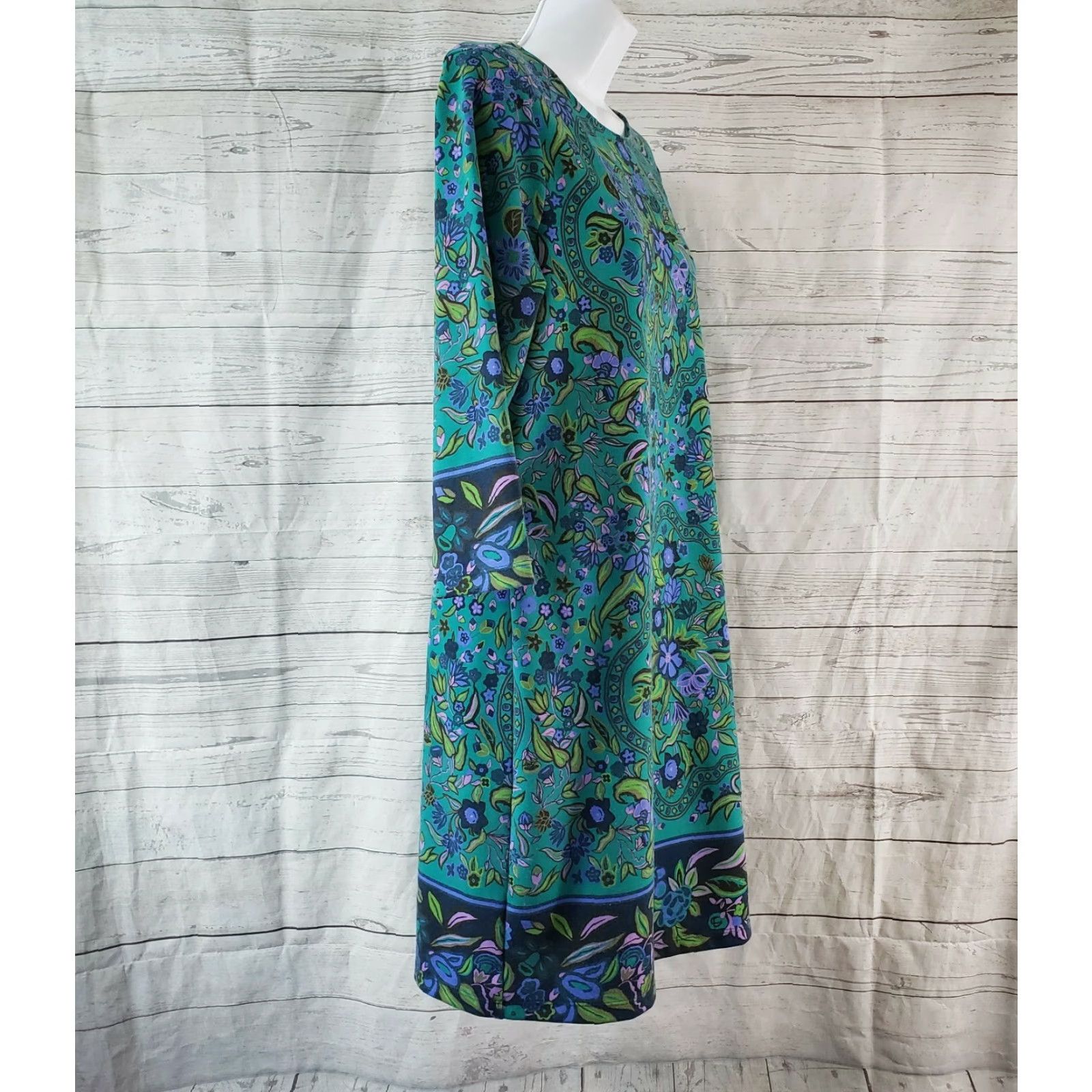 Isaac Mizrahi Isaac Mizrahi Womens Dress Small Green Floral 3/4 Sleeve Shift Pullover Casual Dress Size S / US 4 / IT 40 - 3 Thumbnail