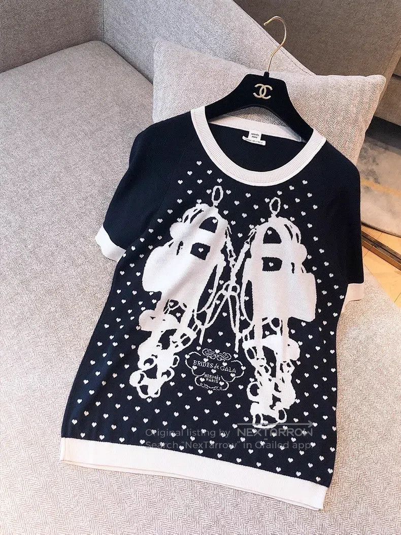Hermes Hermes Knitted T-shirt, black and white knitted short slee Size XS / US 0-2 / IT 36-38 - 1 Thumbnail