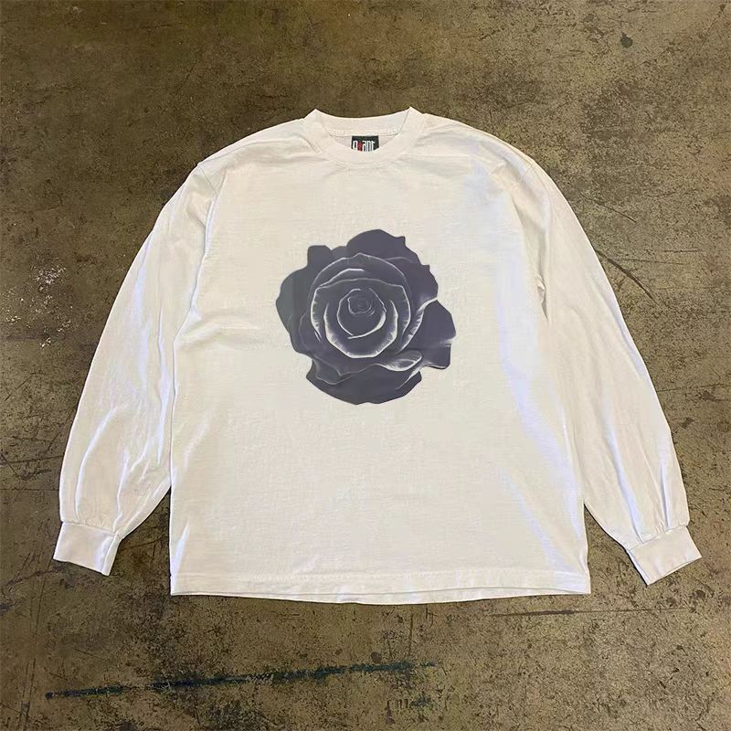 Japanese Brand White casual retro rose print long sleeve tee Size US L / EU 52-54 / 3 - 1 Thumbnail