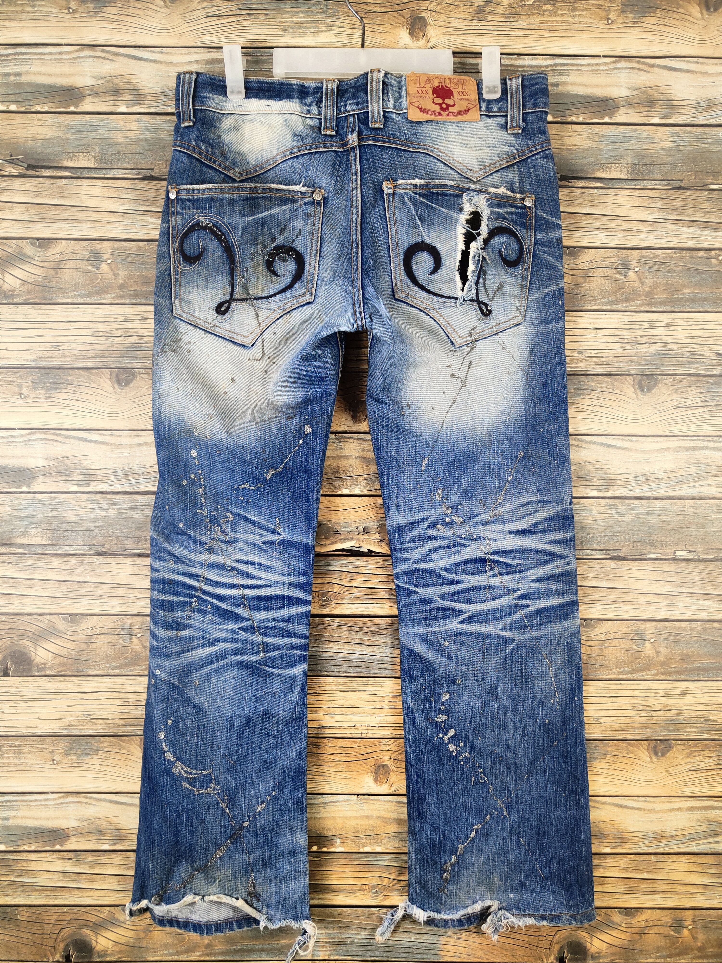 Japanese Brand DL Lagust Dark Blue Distressed Ripped Jeans #46-089 Size 34" / US 12 / IT 48 - 7 Thumbnail