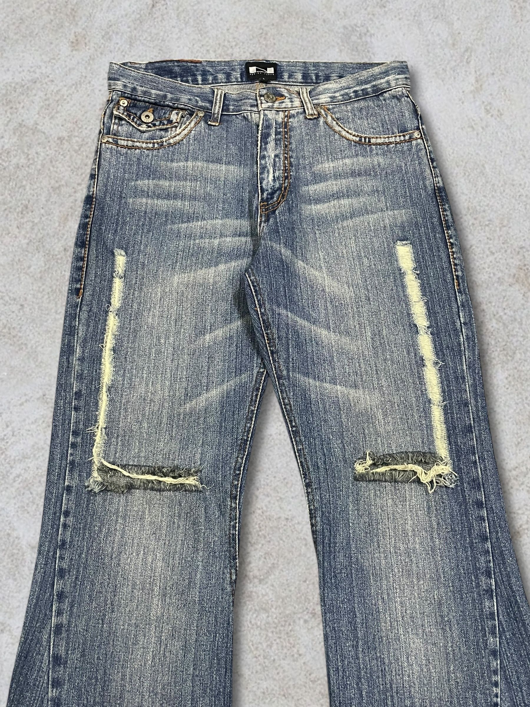 Fragment Design Vintage Nylaus Sick Frayed Blue Wash Twisted Bootcut Jeans Size US 32 / EU 48 - 3 Thumbnail