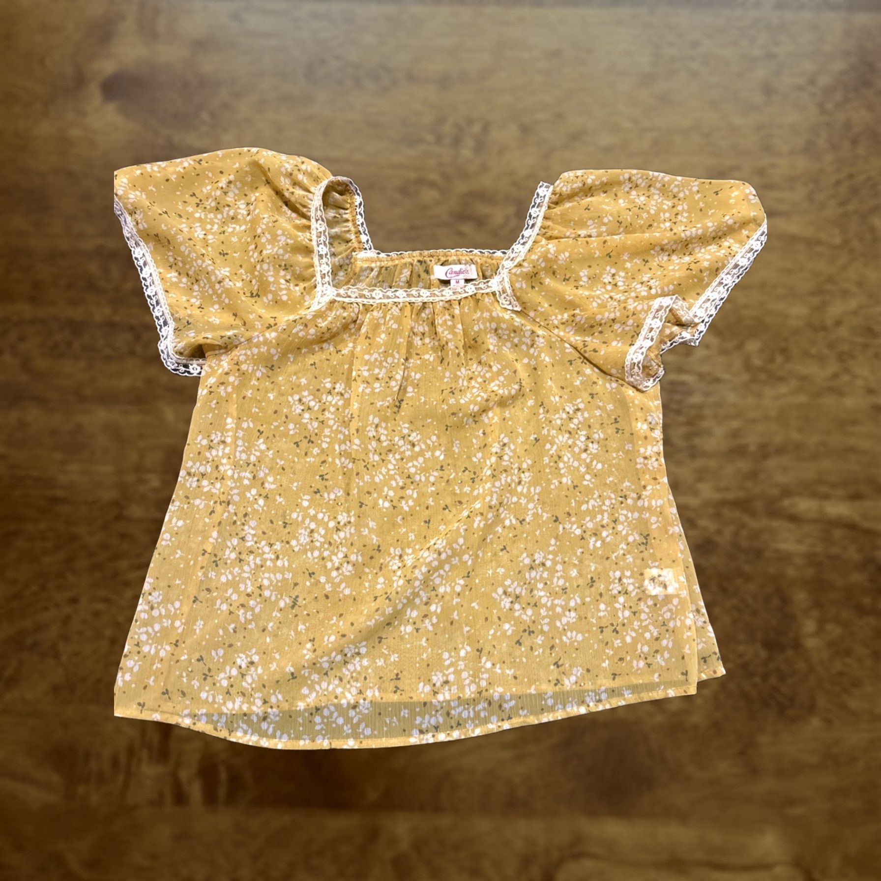 Vintage Candie’S Womens size M Sheer Yellow Plain Top Shirt Blouse Size M / US 6-8 / IT 42-44 - 1 Thumbnail