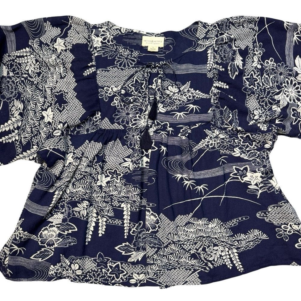 Denim & Supply Ralph Lauren Denim & Supply Ralph Lauren Blue White Floral Peasant Cotto Size L / US 10 / IT 46 - 9 Thumbnail