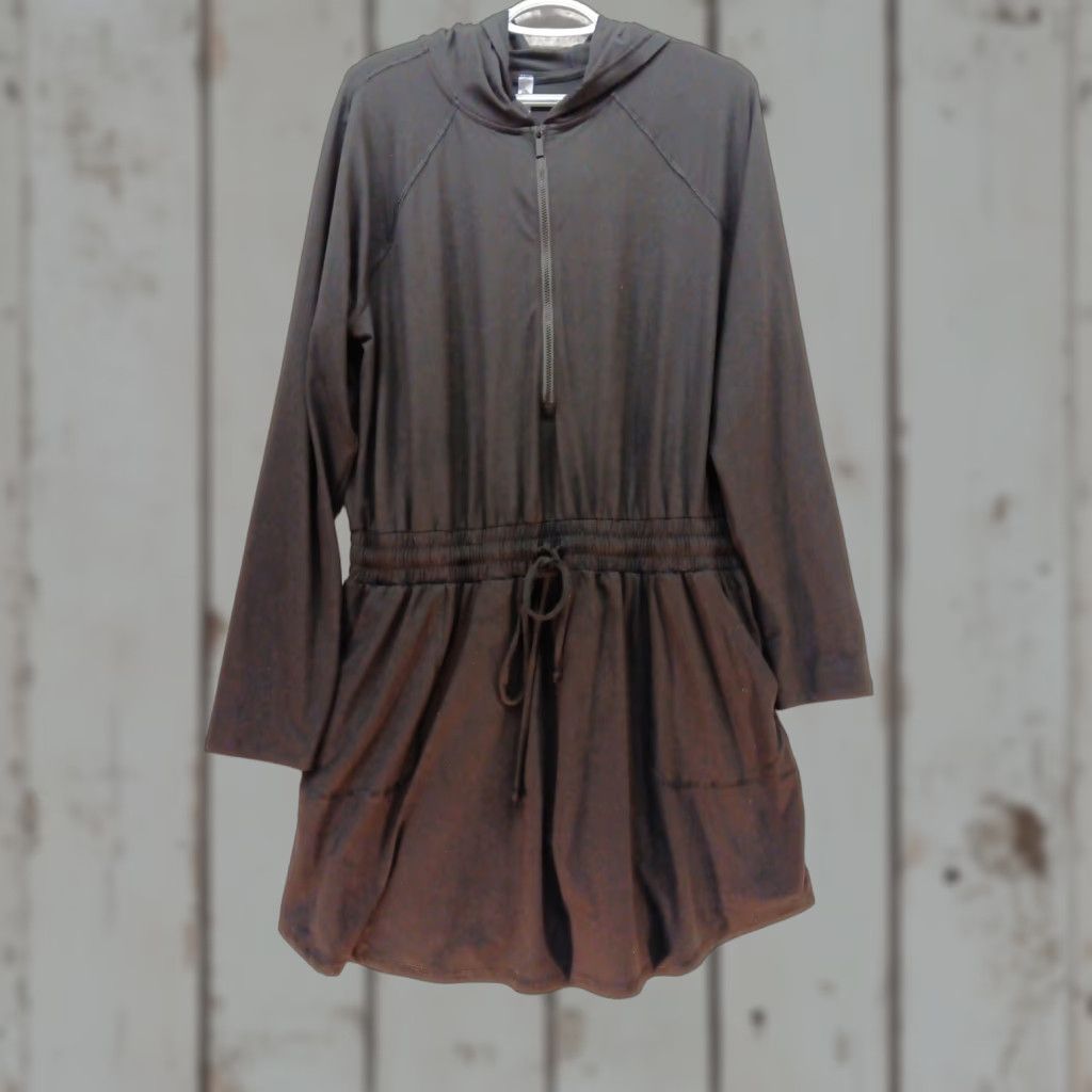 Vintage Rae Mode Women's Romper Hoodie Dress 2XL Black Long Sleeve Zipper Elastic Waist Drawstring Size XXL / US 16-18 / IT 52-54 - 1 Thumbnail