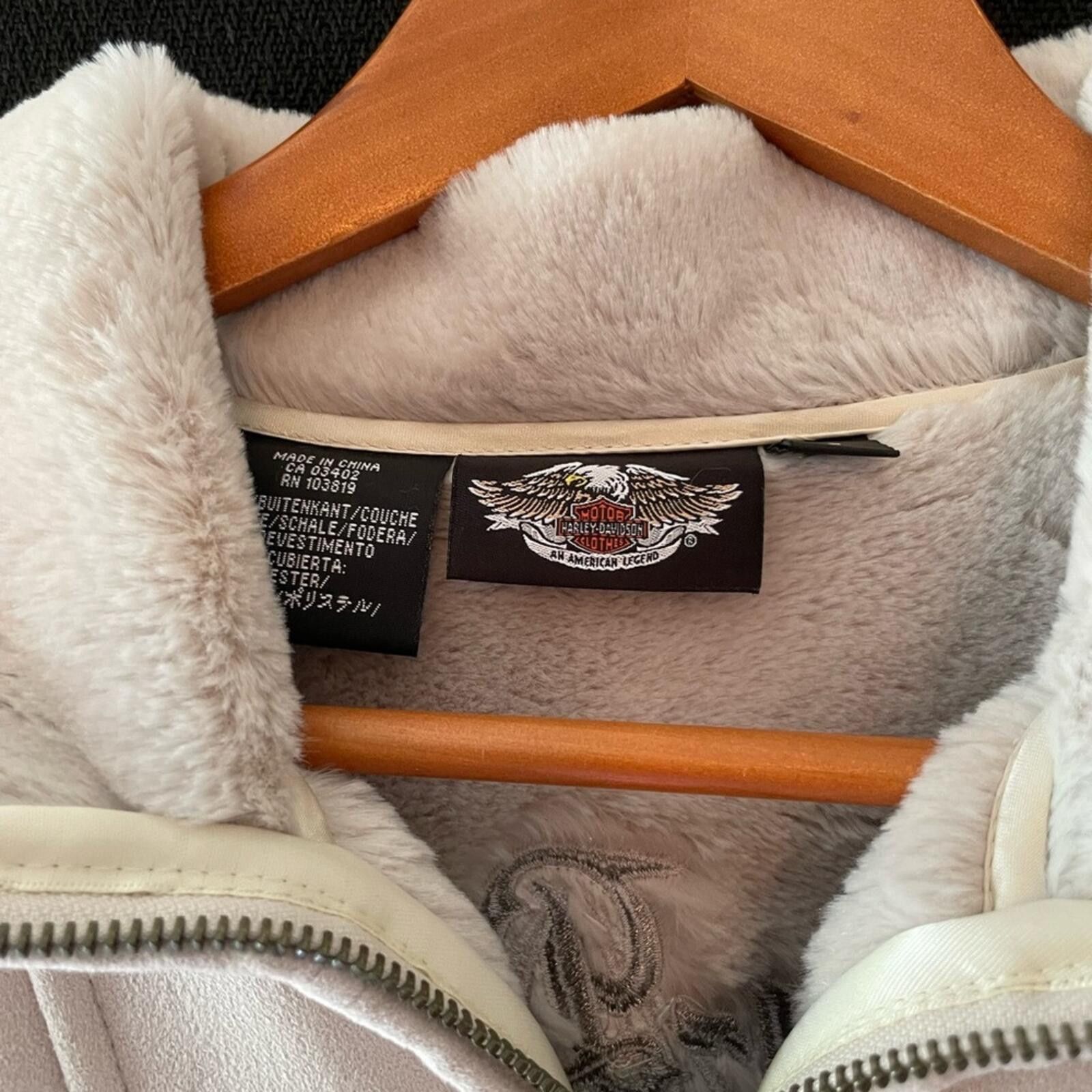 Harley Davidson Harley-Davidson Cream Faux Suede Zip Front Jacket Size L / US 10 / IT 46 - 2 Thumbnail