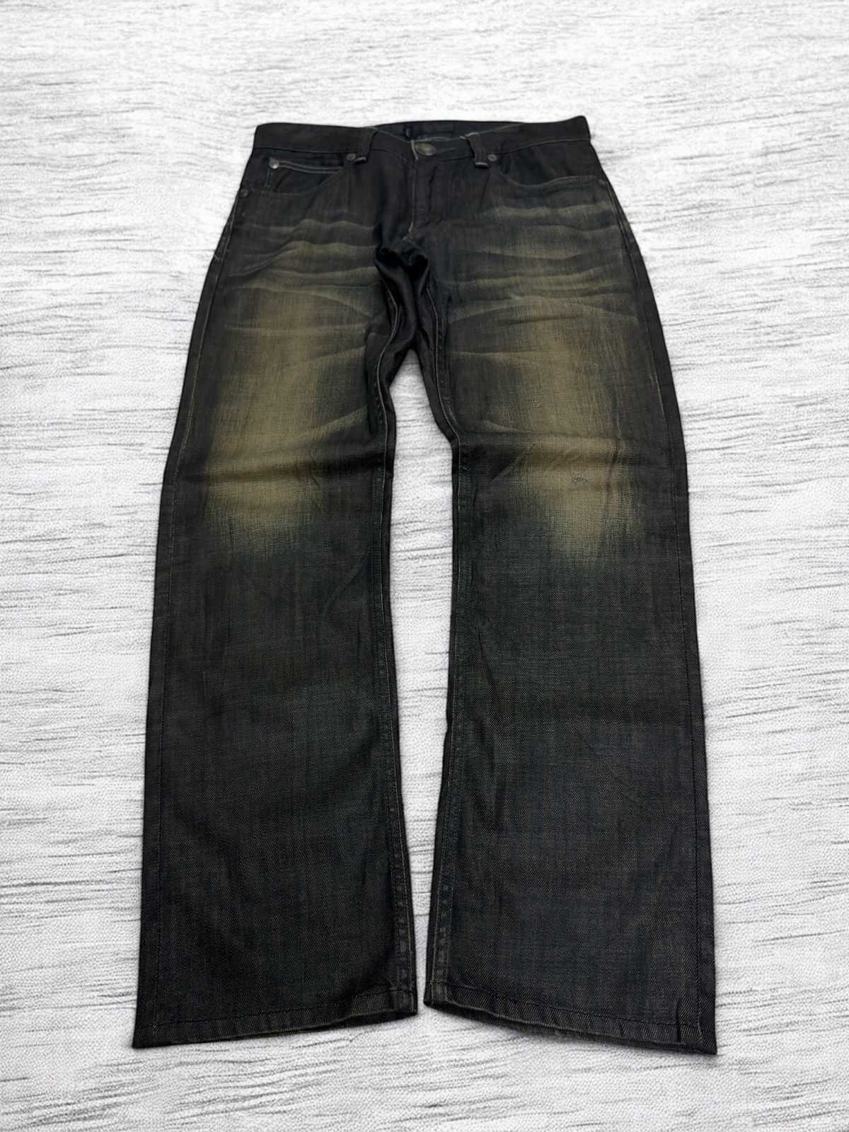 If Six Was Nine Back Number Waxed Black Jeans Coated Denim Straight Fit Size US 32 / EU 48 - 1 Thumbnail