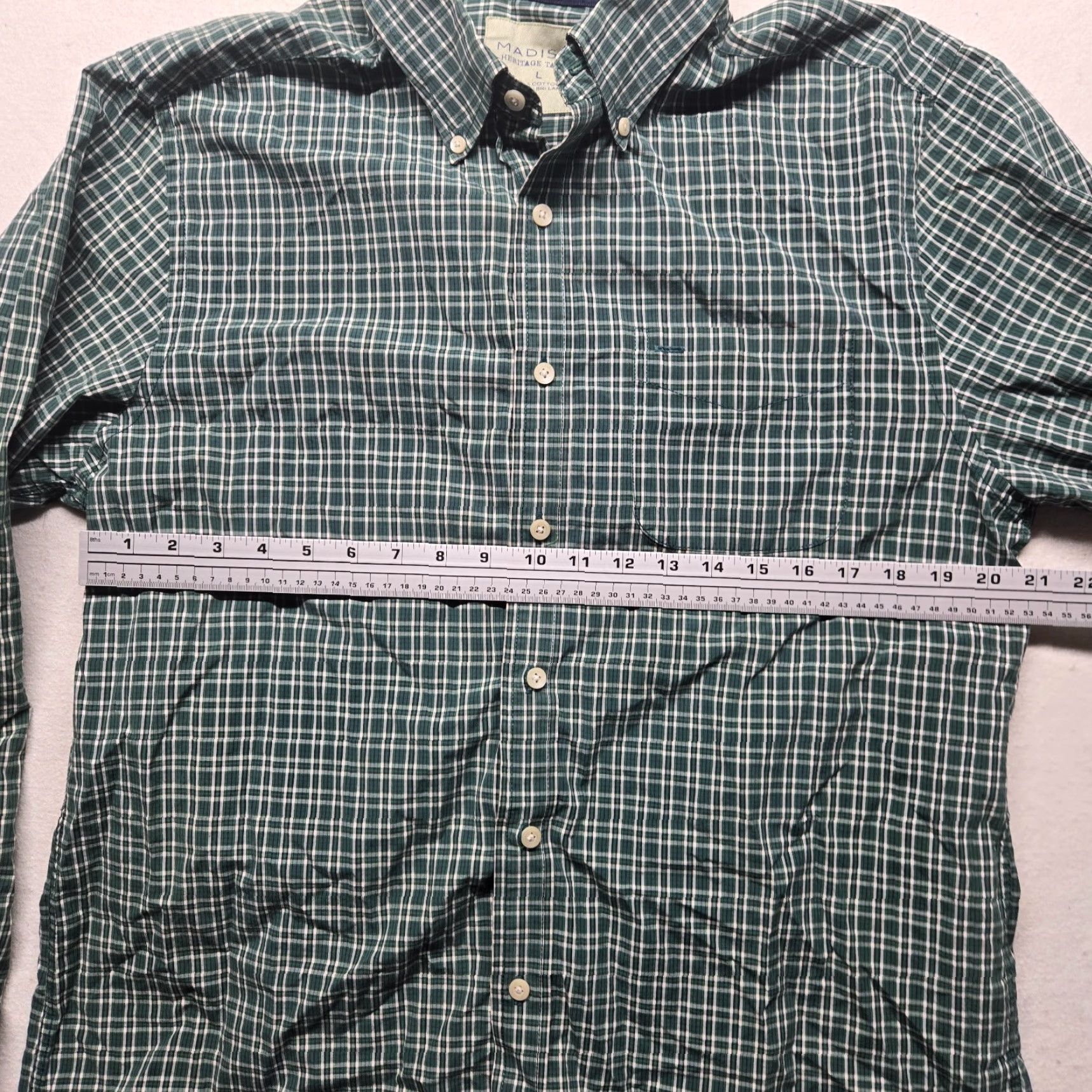 Madison Madison Green Plaid Button-Up Shirt Long Sleeve Men L Regular Fit Size 42R - 4 Thumbnail