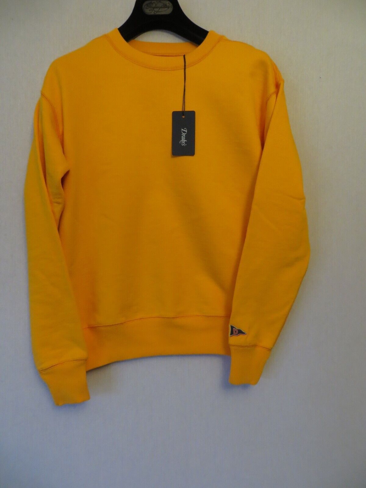 image of Drakes Yellow Embroidered D Badge Sweatshirt New With Tag, Men's (Size XS)