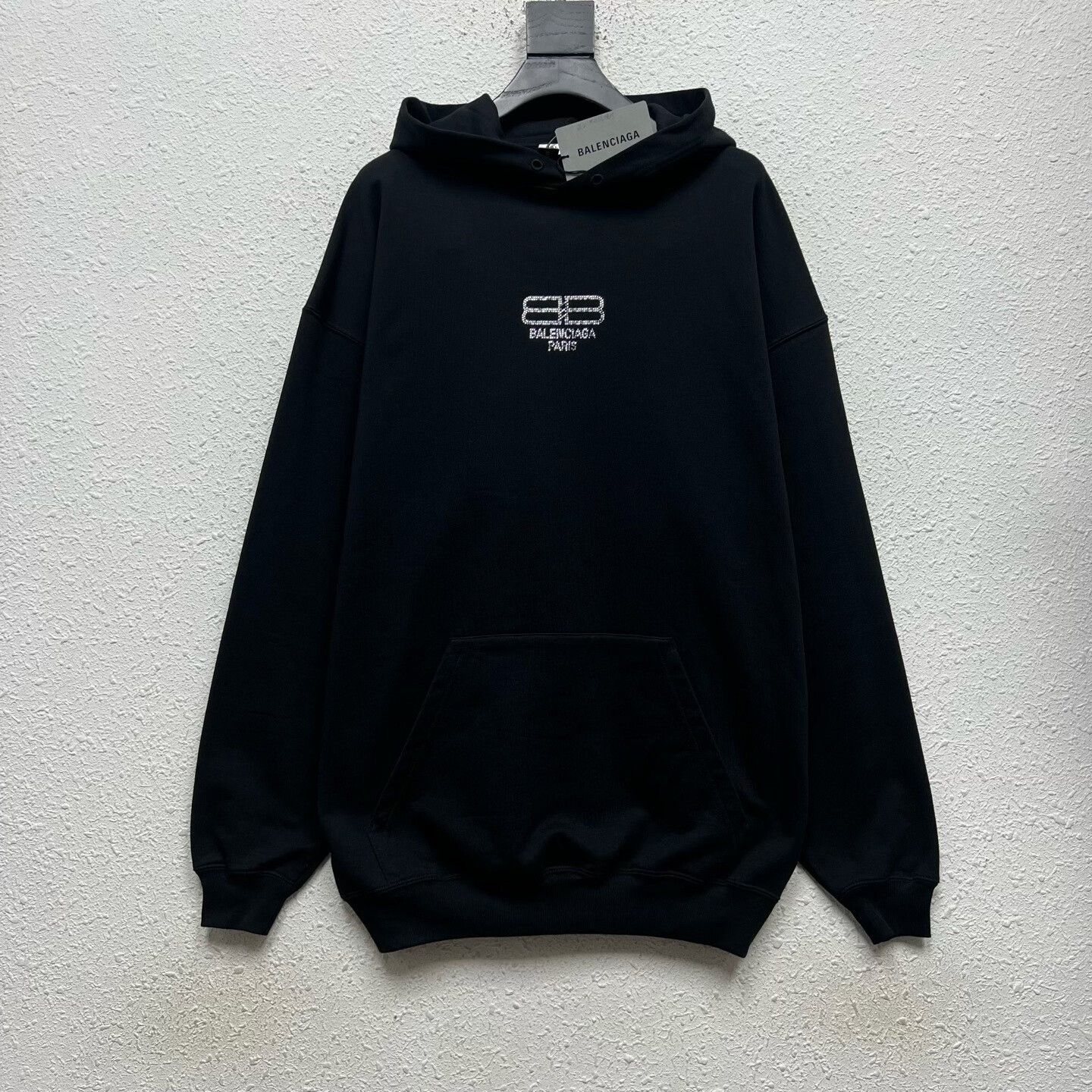 balenciaga black logo hoodie with rhinestones