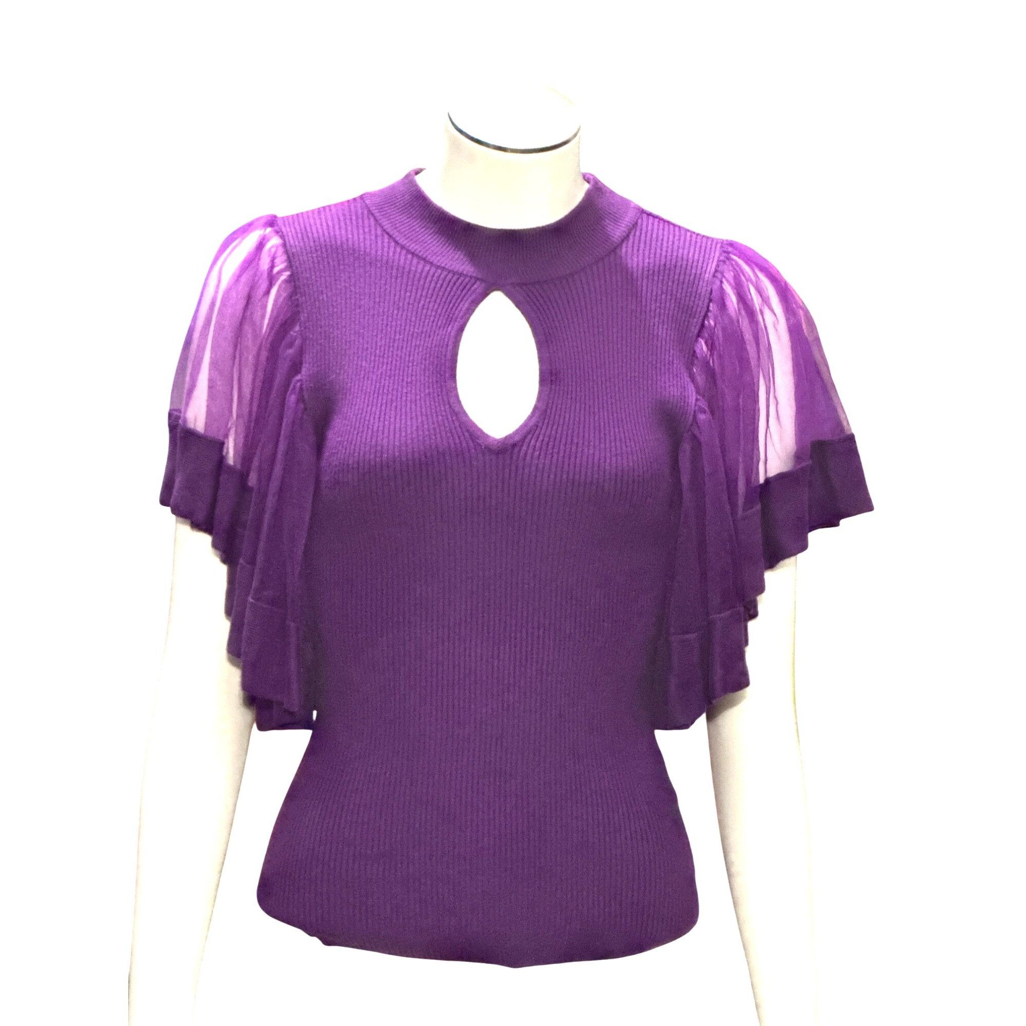 Other 7Th Avenue Design Studio XS Purple Puff Flutter Sleeve Blous Size XS / US 0-2 / IT 36-38 - 2 Thumbnail