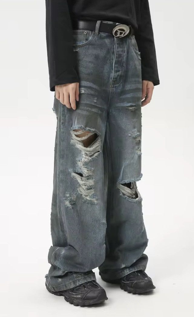 Jean Straight Loose Baggy Distressed Jeans Size US 32 / EU 48 - 4 Thumbnail