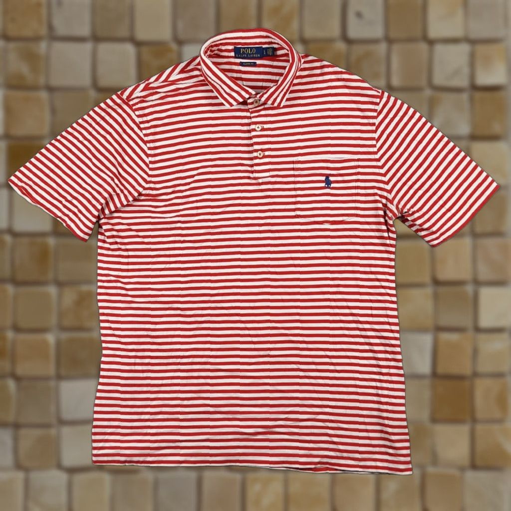 Polo Ralph Lauren Vintage Polo Ralph Lauren Men's Polo Shirt L Red Striped Pony Logo Preppy 90s Surf Grunge Size US L / EU 52-54 / 3 - 1 Thumbnail