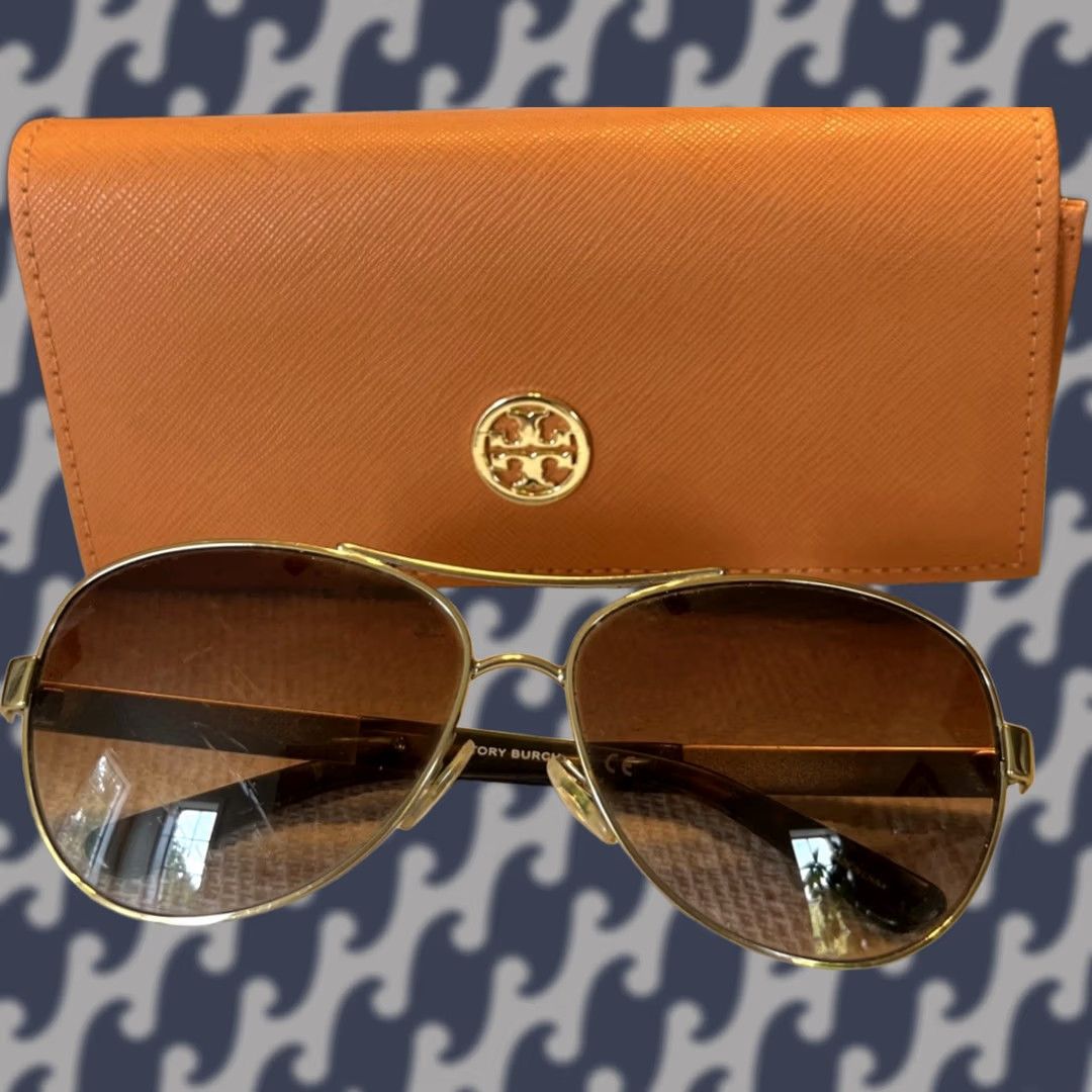 Tory Burch Tory Burch Aviator Gold Sunglasses Brown Frames Only Size ONE SIZE - 1 Thumbnail
