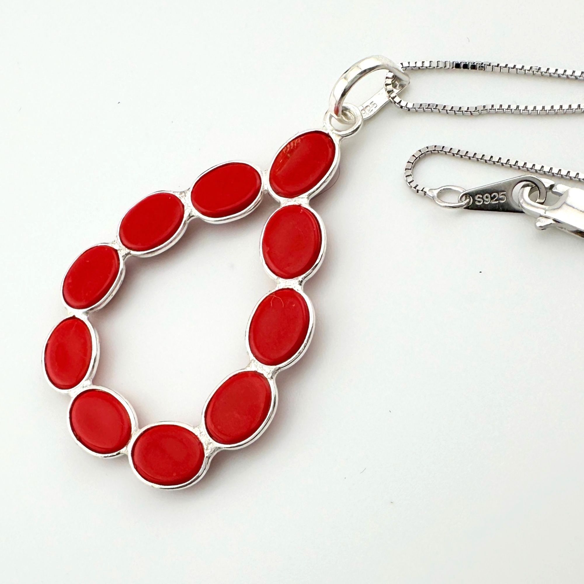 Other Modern 8.5 ct Red Coral Bold Teardrop Pendant - 24" Sterling Size ONE SIZE - 5 Thumbnail