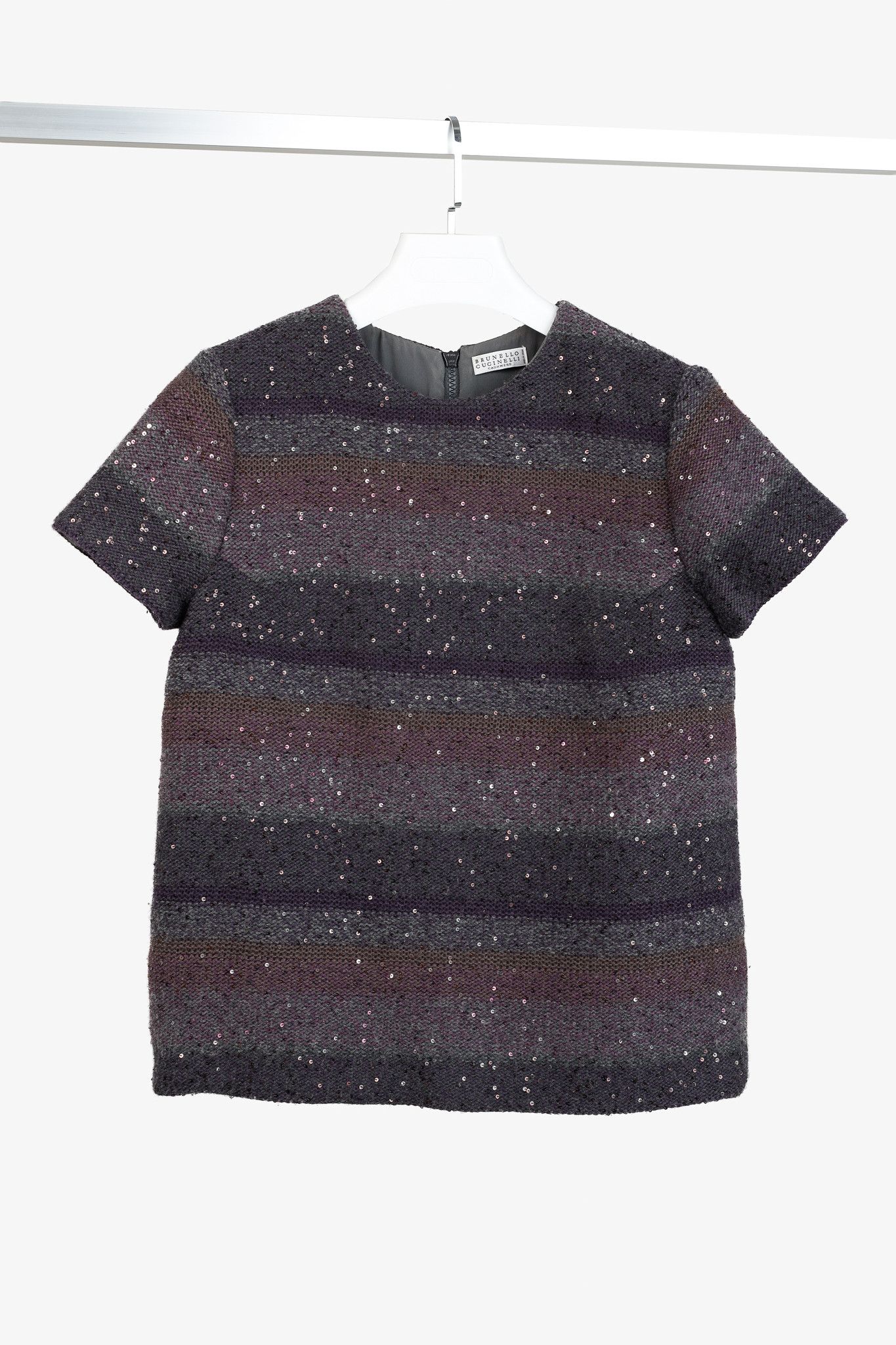 Brunello Cucinelli Brunello Cucinelli Striped Sequined Short-Sleeve Sweater Size M / US 6-8 / IT 42-44 - 1 Thumbnail