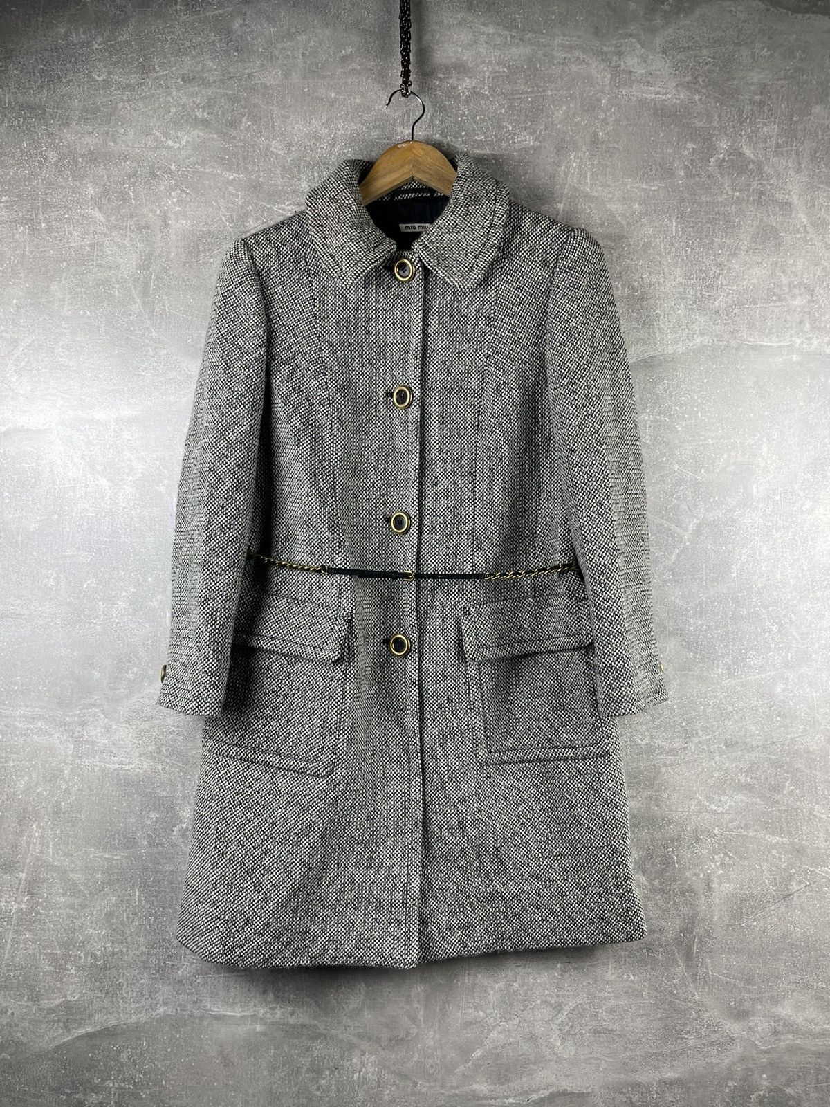 Miu Miu Miu Miu Wool Tailored Coat with Chain Belt Grey Size M / US 6-8 / IT 42-44 - 1 Thumbnail
