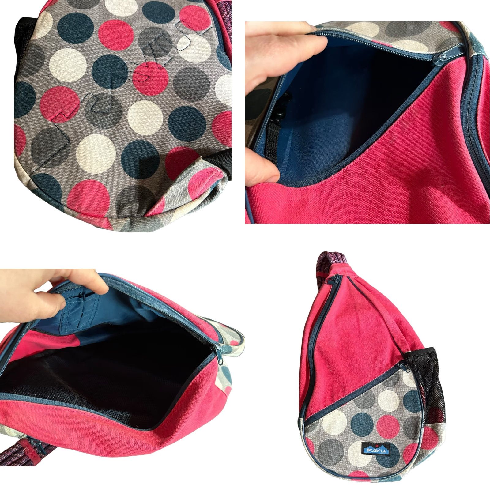 KAVU KAVU Rope Sling Bag Pink Polka Dot Crossbody Purse Women’s Tote Shoulder Bag Pink, Crossbody, Medium, Casual, Workwear, Travel, Womens Size ONE SIZE - 10 Thumbnail