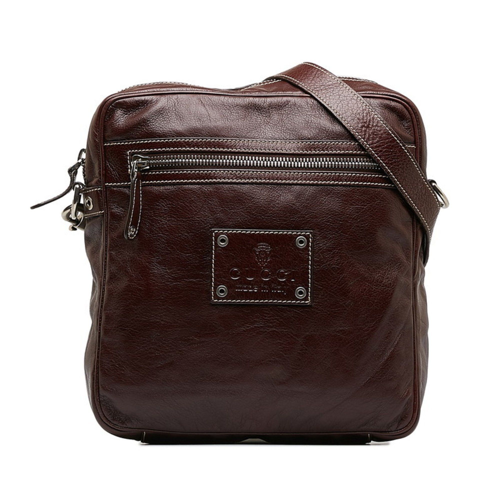 image of Gucci Crest Embossed Shoulder Bag 201451 Brown Leather Women's Gucci