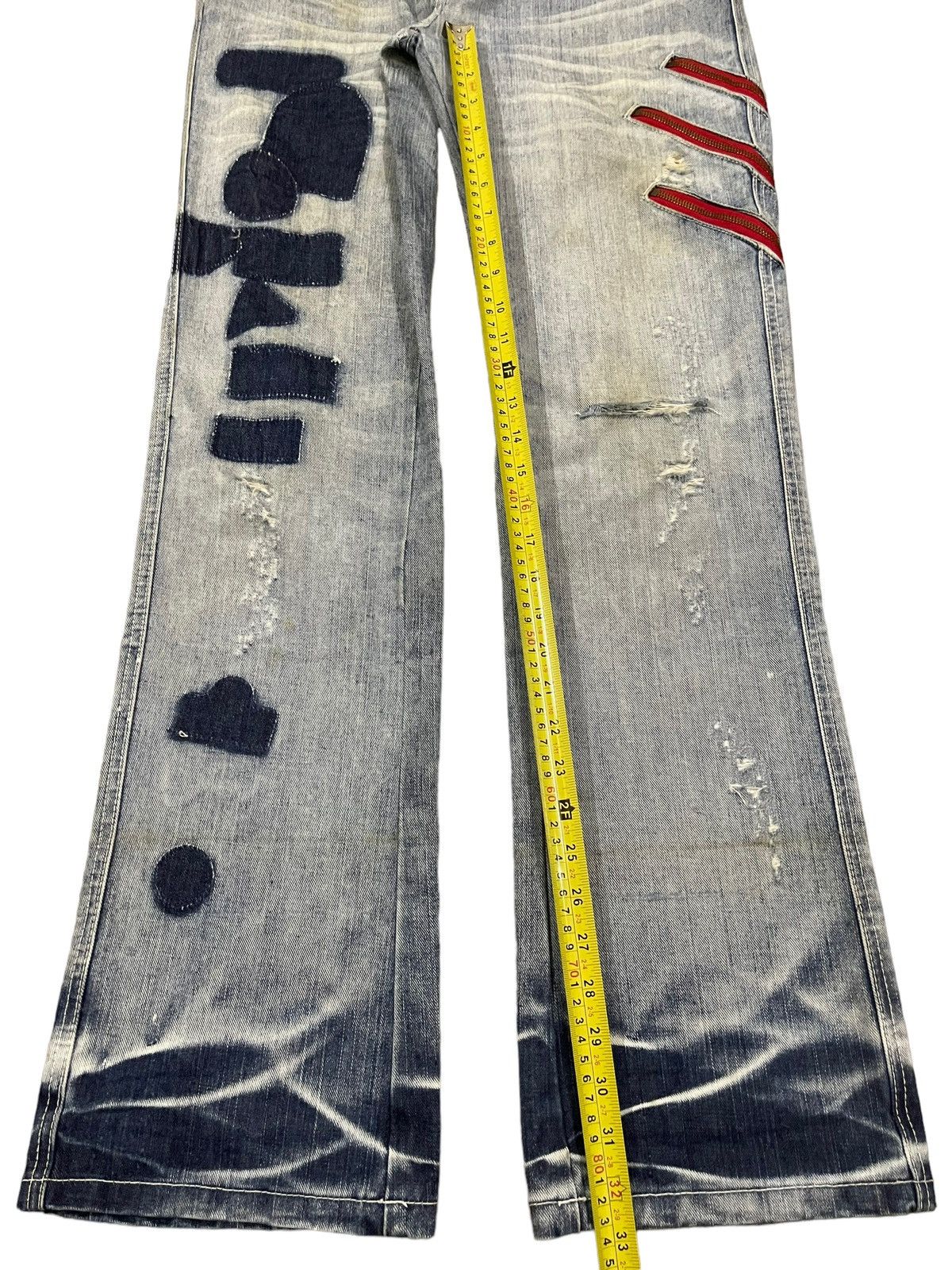 If Six Was Nine Vintage Japanese Brand Blue Wash Distress Flare Jeans Size US 33 - 12 Thumbnail