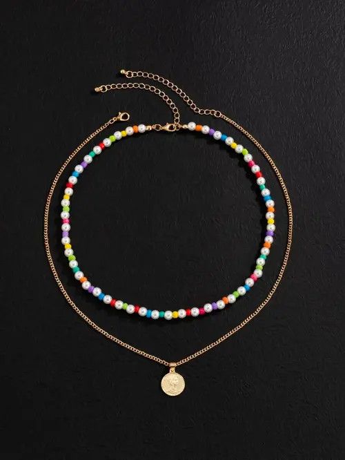 Jewelry × Vintage Retro Punk Necklace Pearl Choker Flower Charm 2pc Size ONE SIZE - 2 Thumbnail