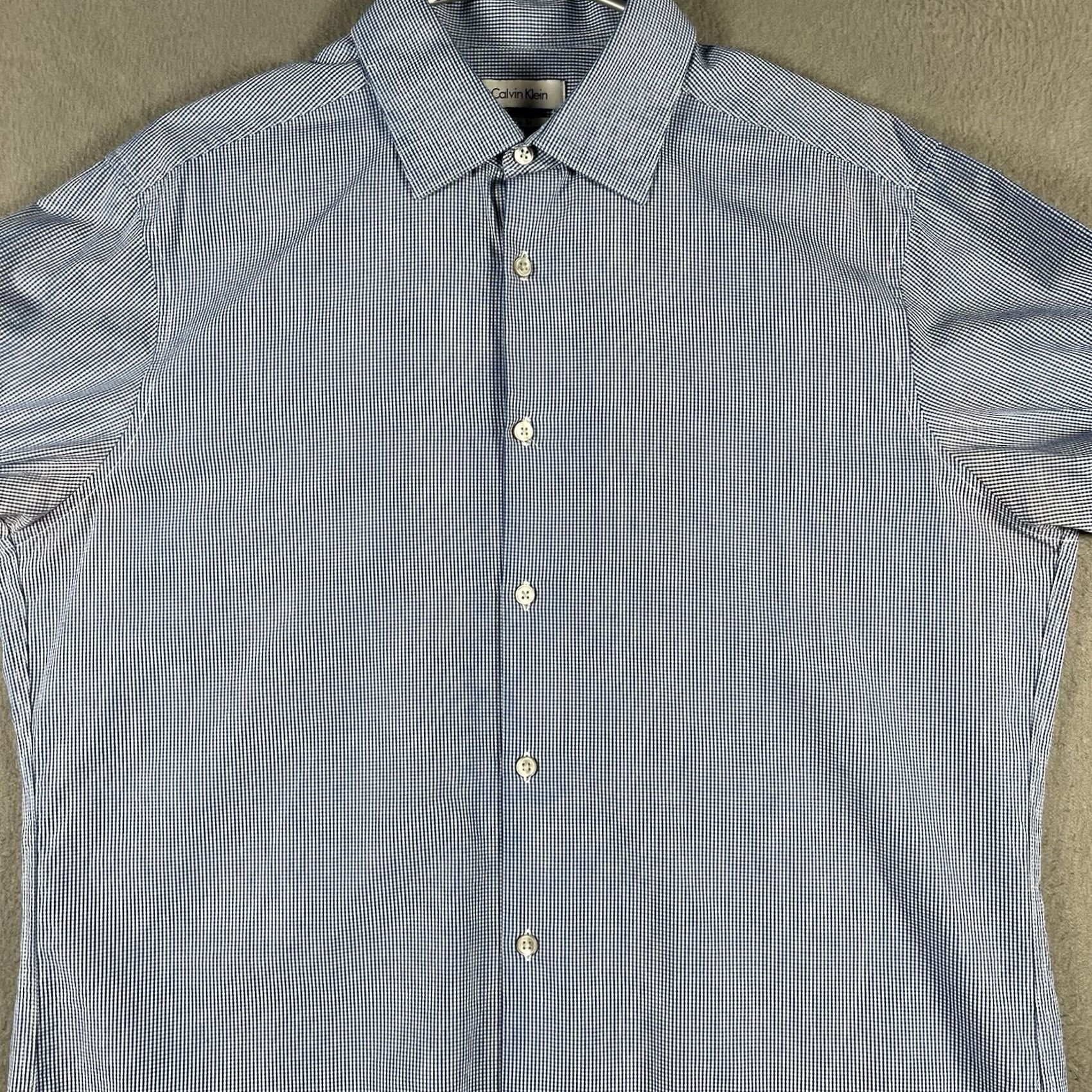 Calvin Klein Calvin Klein Dress Shirt Blue Check Long Sleeve 16 34/35 100% Cotton Large Slim VINTAGE Size US L / EU 52-54 / 3 - 5 Thumbnail