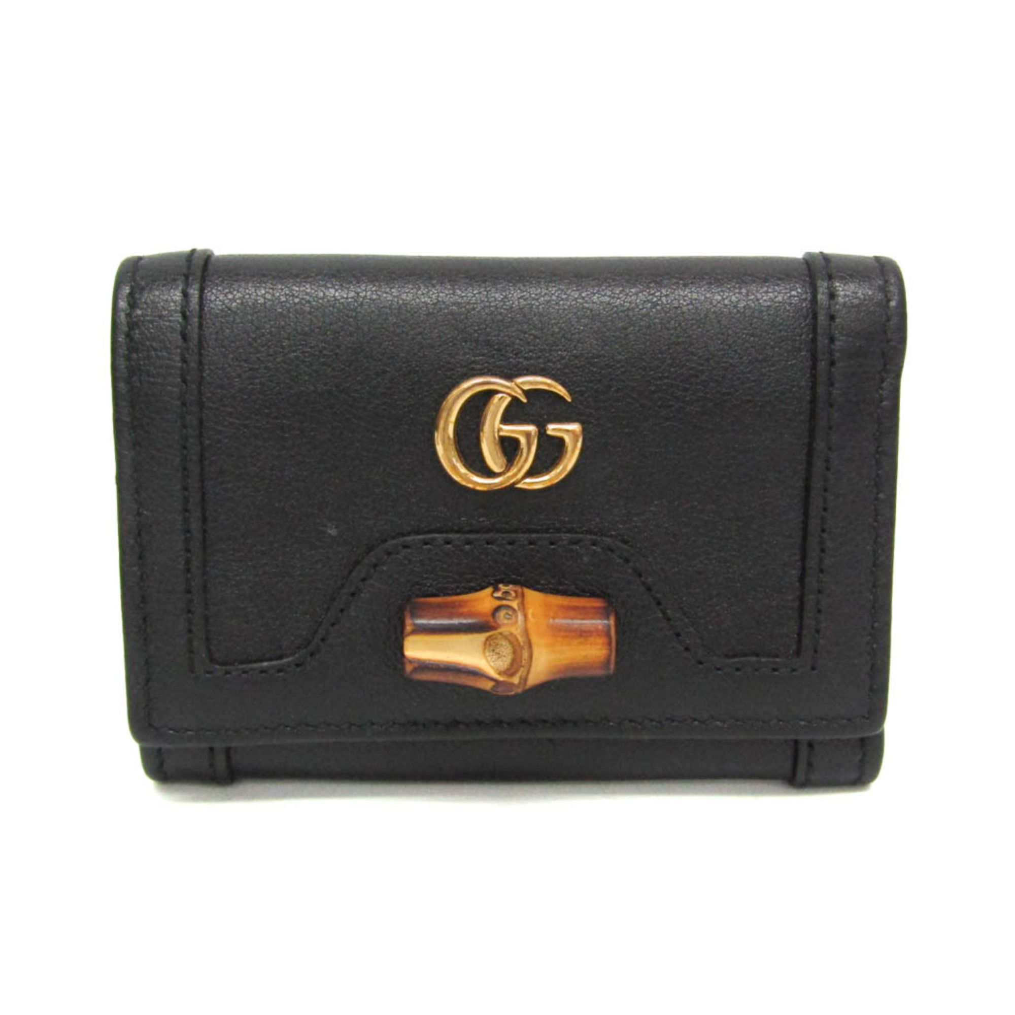 Gucci Gucci Bamboo Diana Compact Wallet 658633 Women's Leather Wallet (tri-fold) Black Size ONE SIZE - 1 Thumbnail