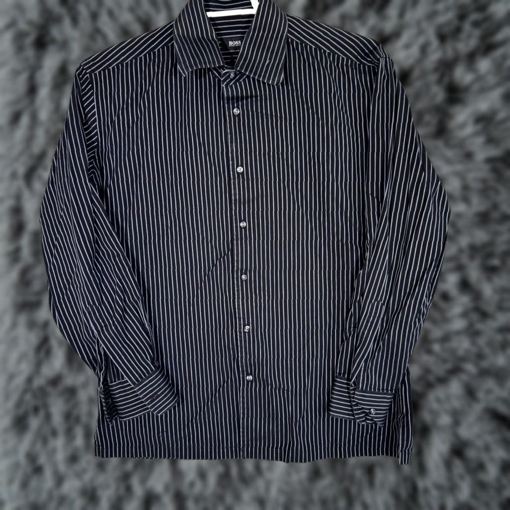 hugo boss dress shirt sizes Hugo Boss Shirt Size L Blue Brown Striped Slim Fit Long Sleeve Work Dress  Shirt