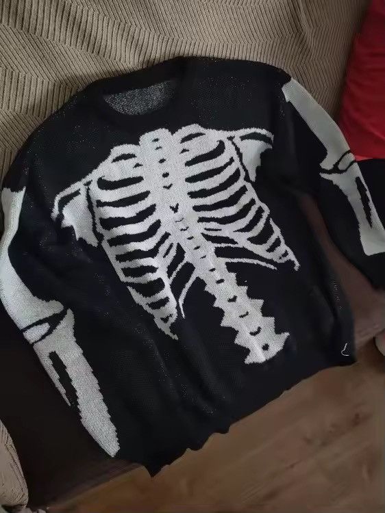 Japanese Brand Skeleton Print Sweater - Trendy Black and White Knit Size US M / EU 48-50 / 2 - 3 Thumbnail
