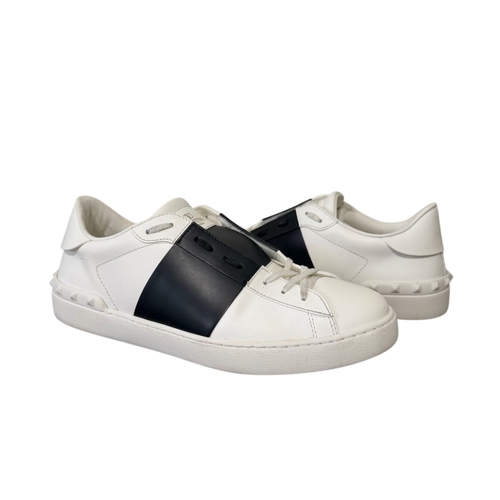 Valentino Rockstud Open Leather Sneakers IT 44.5 White Black Shoes Size US 11.5 / EU 44-45 - 1 Thumbnail
