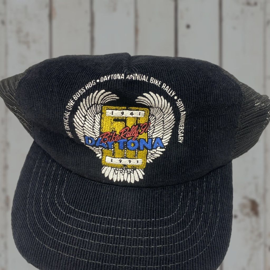 Vintage VINTAGE Daytona Bike Week 91 Embroidered Trucker Corduroy Hat Cap Snapback Adjustable Size ONE SIZE - 1 Thumbnail