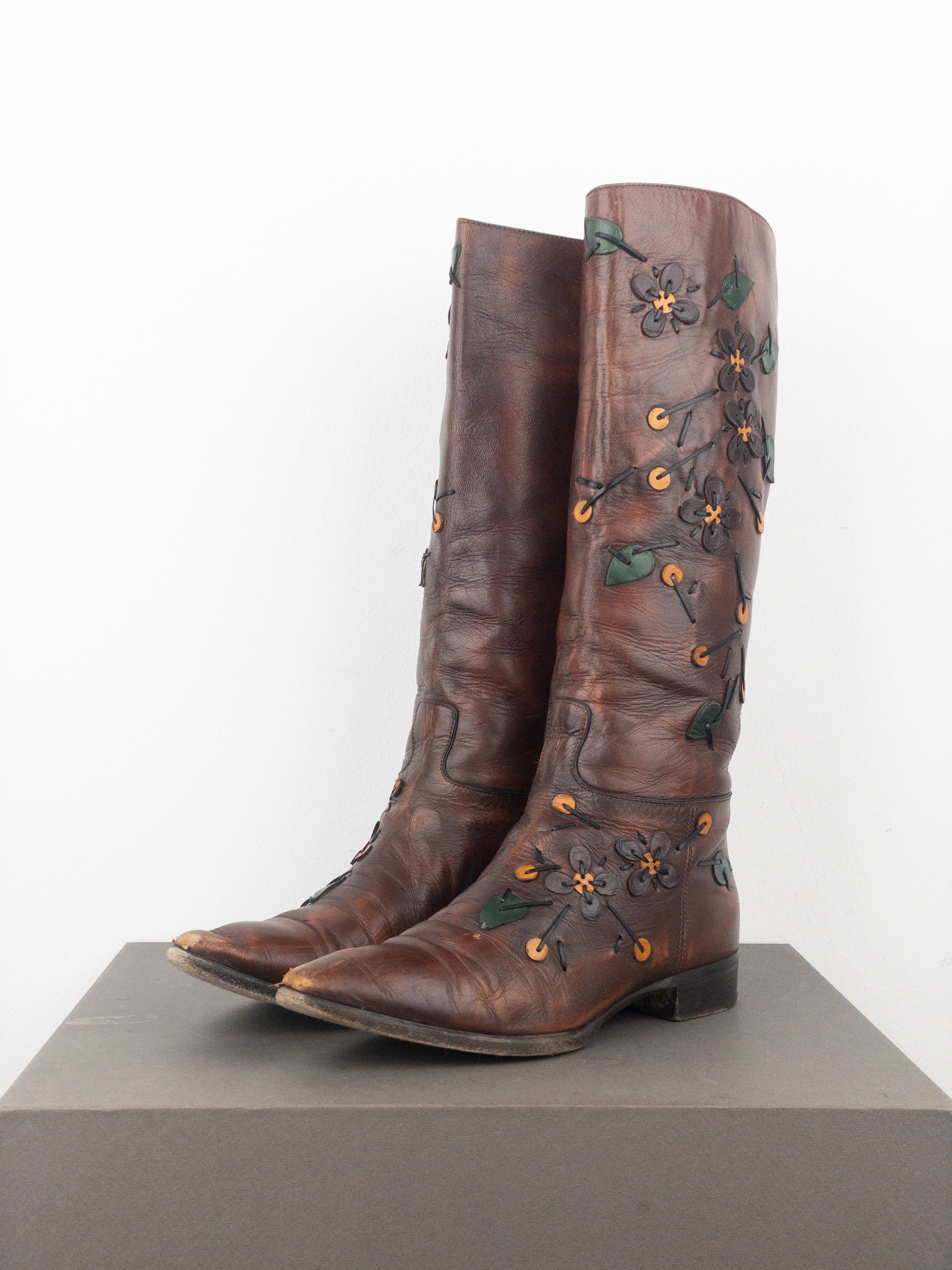Prada AW99 Knee High Flowers Leaves Riding Boots Size US 6.5 / IT 36.5 - 1 Thumbnail