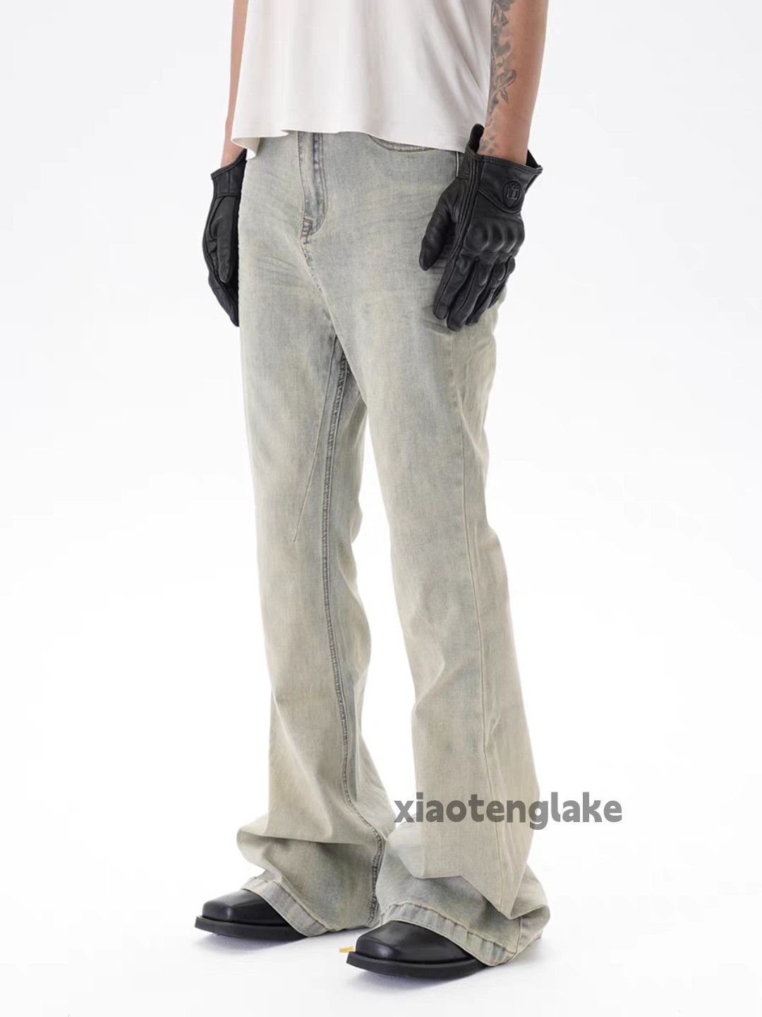 Unisex washed faded utility punk yuppie grunge jeans