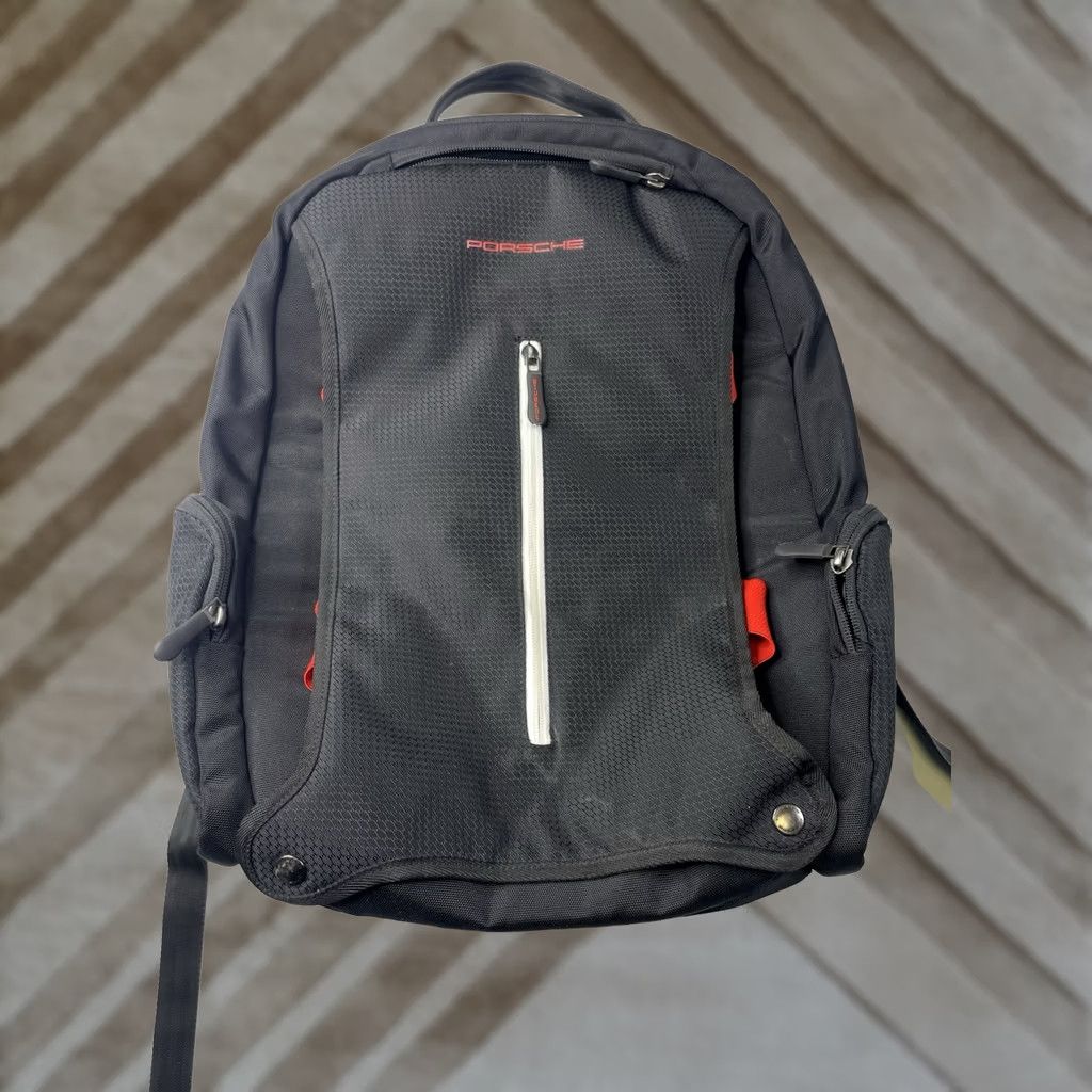Vintage Porsche Backpack Bag Black/Red Nylon Acrylic Ruck sack Original Medium Casual Travel Workwear Zip Adjustable Strap Unisex Adults Size ONE SIZE - 1 Thumbnail