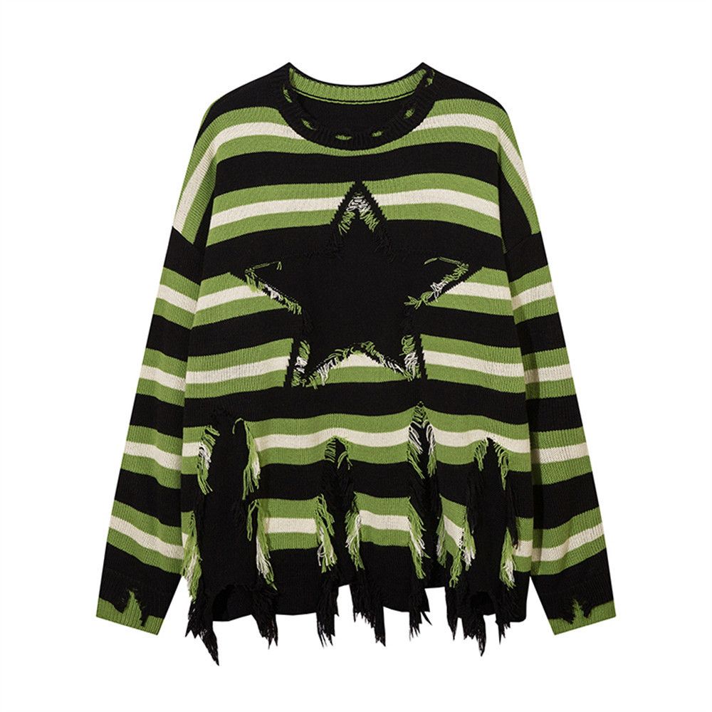 Vintage Men's loose raw edge star striped crew neck sweater Size US M / EU 48-50 / 2 - 1 Thumbnail