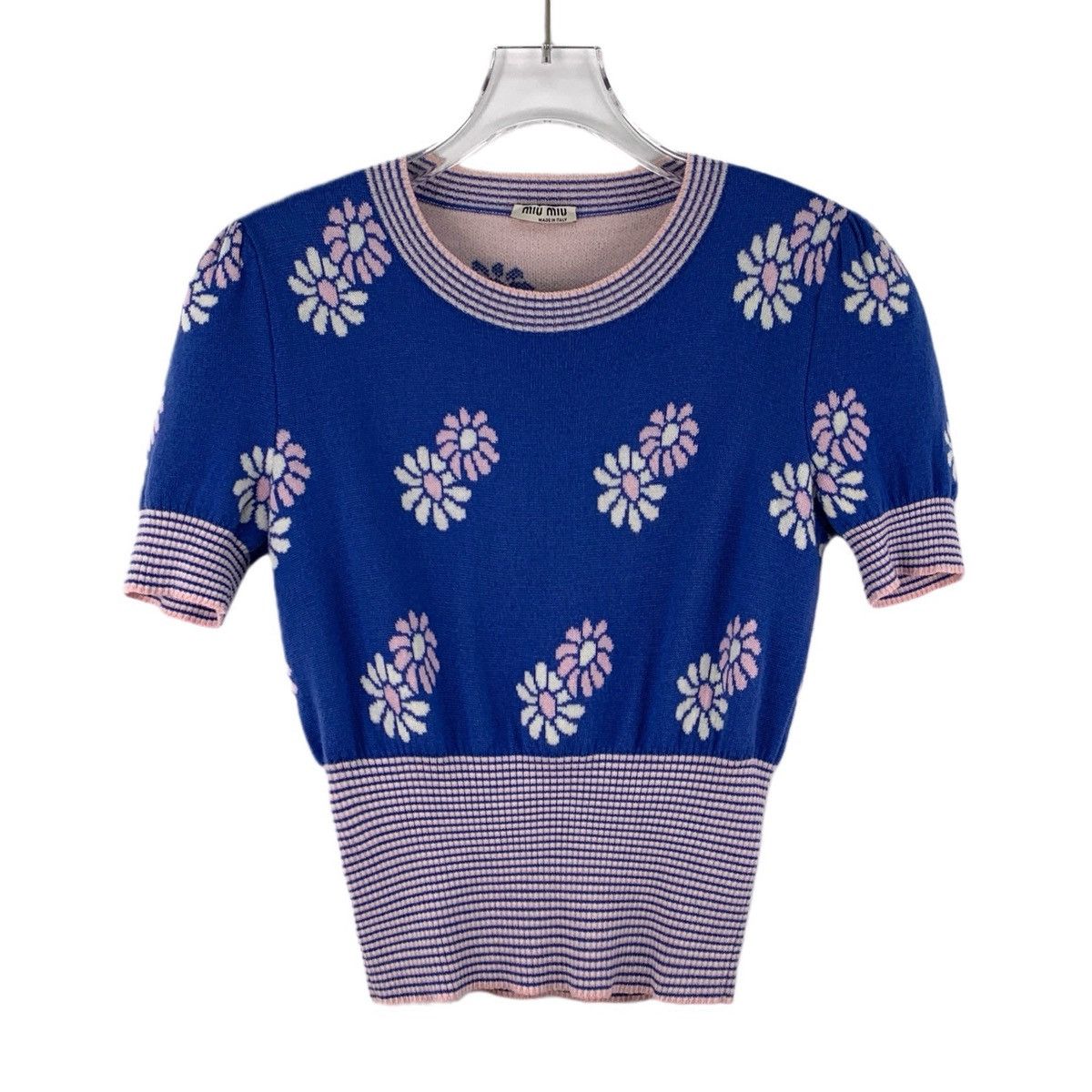 Miu Miu Miu Miu Floral Intarsia Wool Short Sleeve Knit Top K26WX Size S / US 4 / IT 40 - 1 Thumbnail