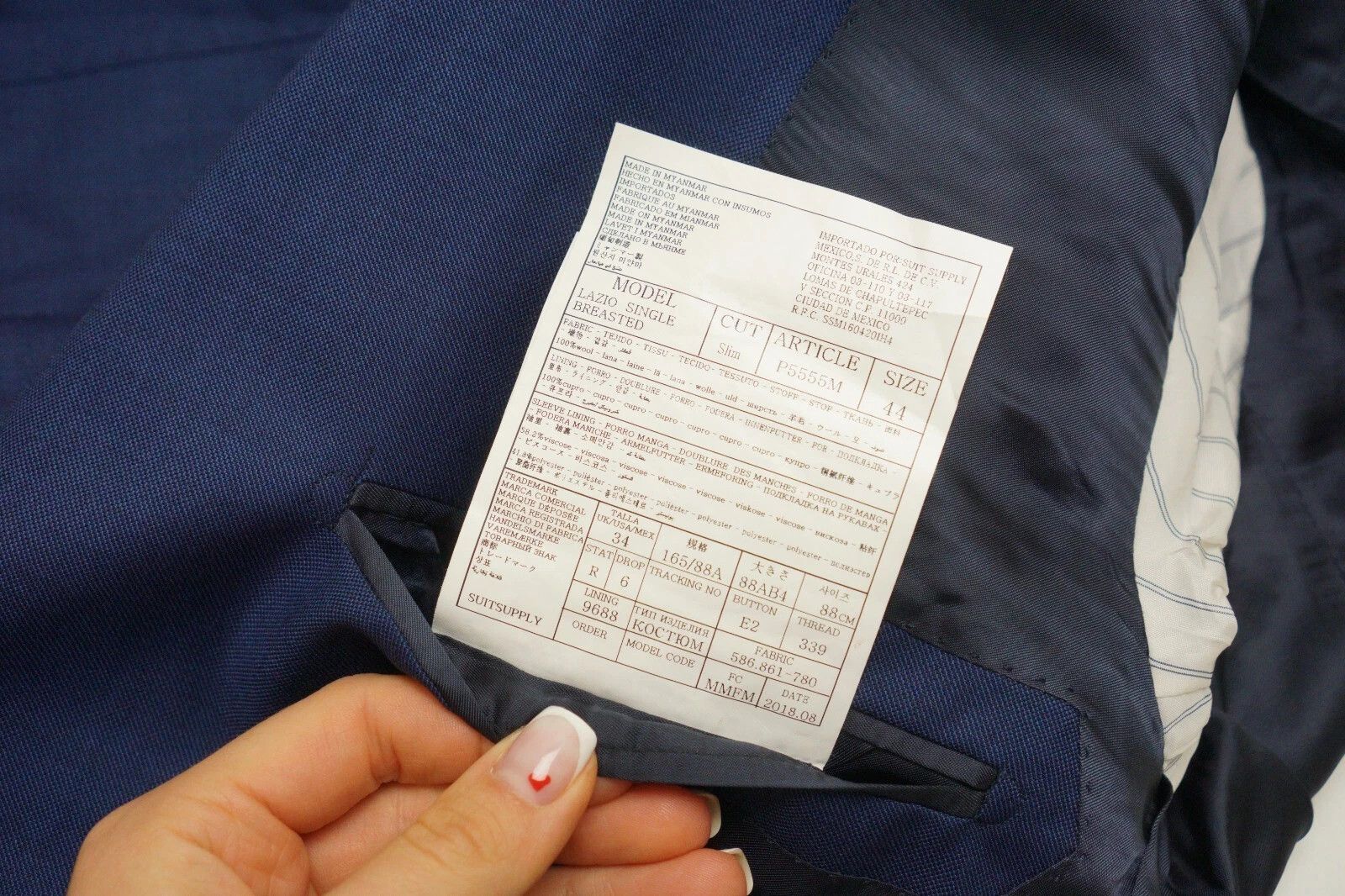 Suitsupply Men Suitsupply Suit Lazio Single Breasted Blue Wool US34 Size 34R - 7 Thumbnail