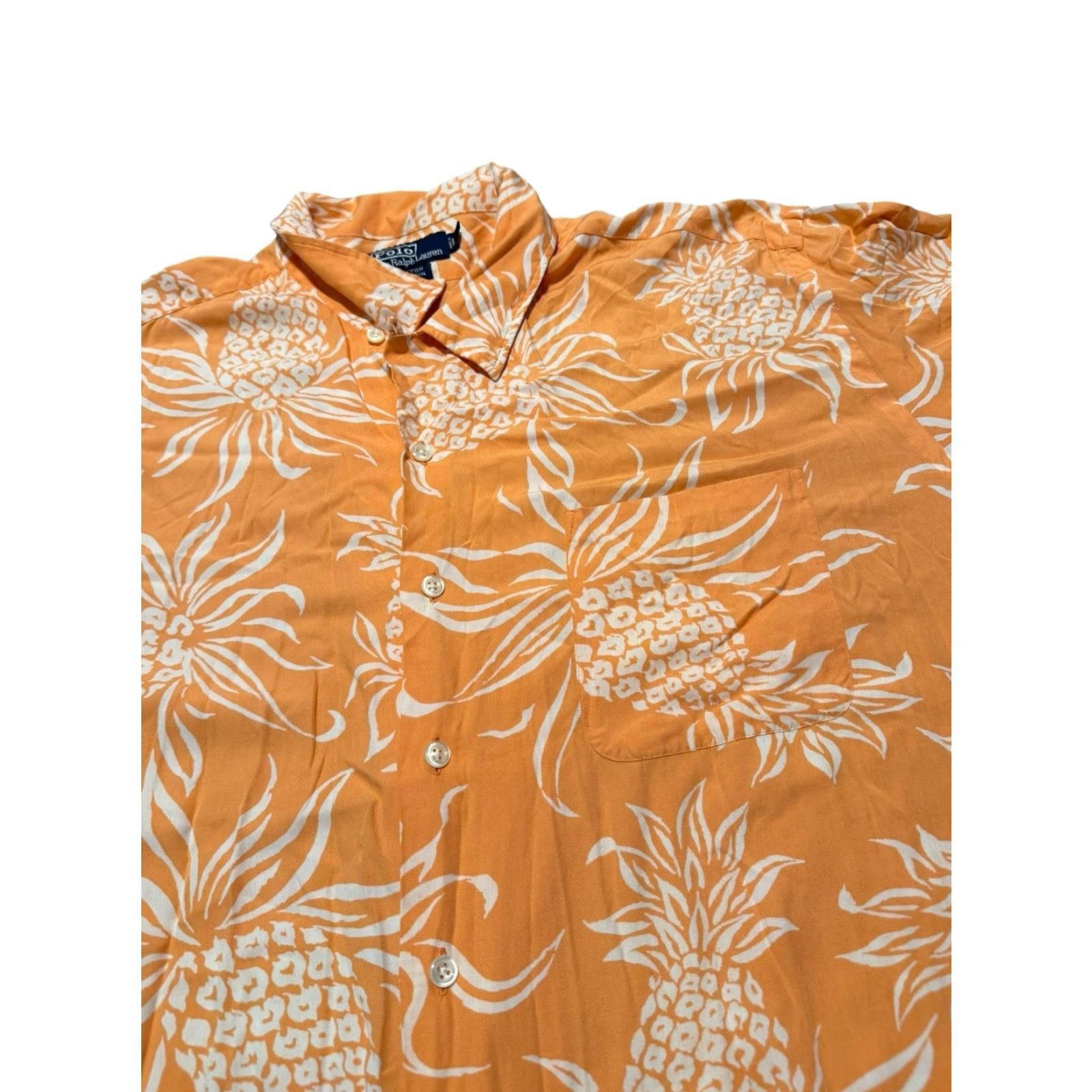 Ralph Lauren VINTAGE Ralph Lauren POLO Pineapple Pattern Loop Collar Hawaiian Aloha Shirt 2XL Orange/White Men Short Sleeve Shirt Size US XXL / EU 58 / 5 - 6 Thumbnail