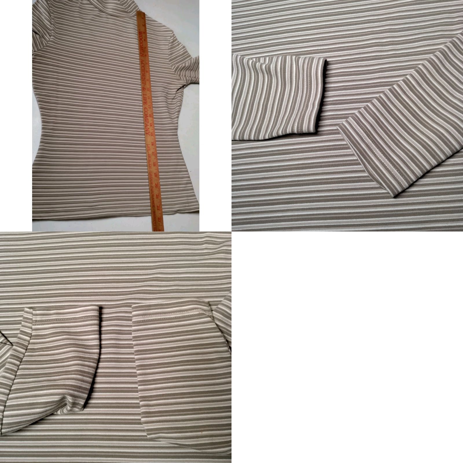 Express VINTAGE Express Tricot Shirt Women M Mock Neck Striped Khaki Tan Preppy 90s Retro Casual Pullover Size M / US 6-8 / IT 42-44 - 8 Thumbnail