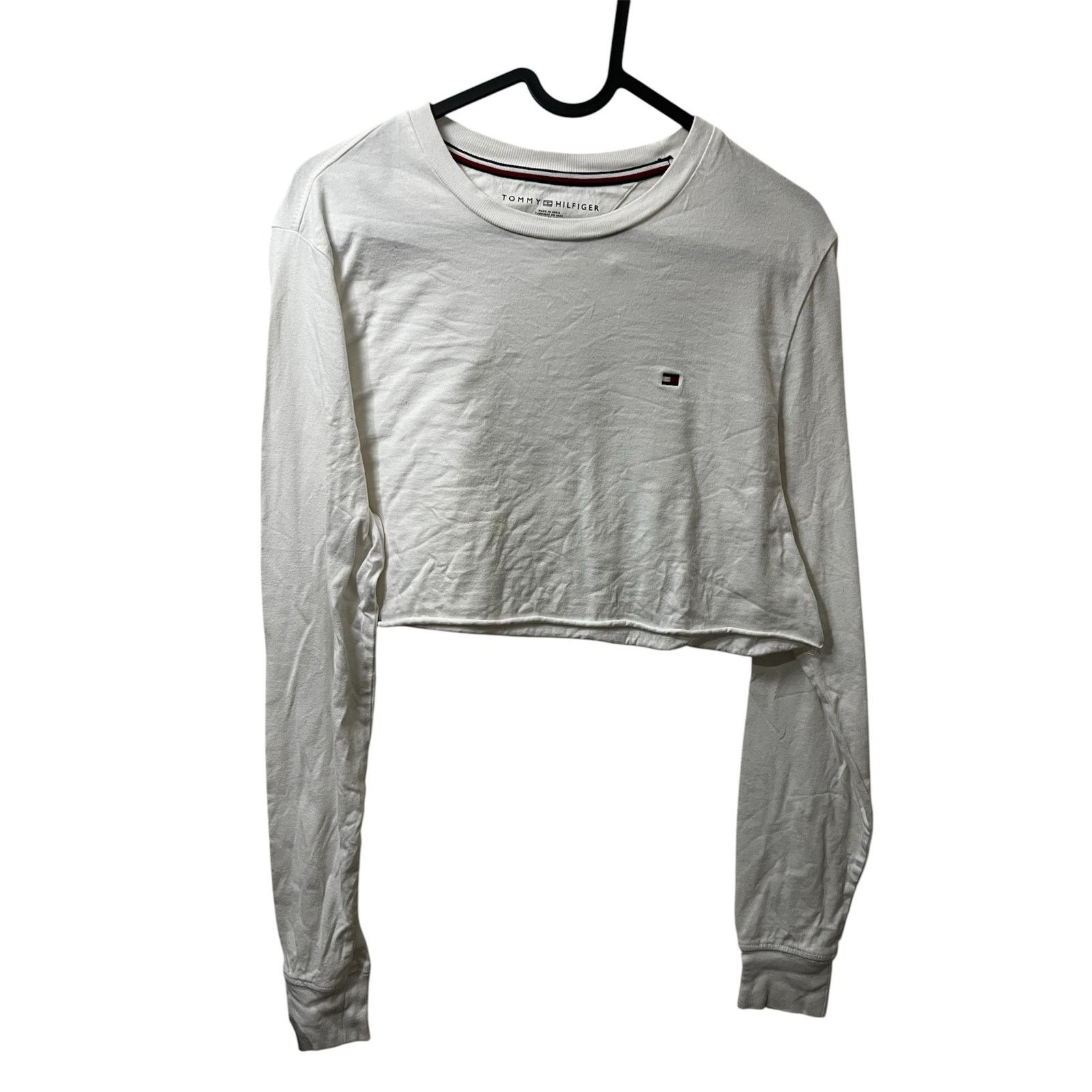 Tommy Hilfiger Tommy Jeans Cropped Long Sleeve T-Shirt ribbed neck stretch Size XS / US 0-2 / IT 36-38 - 1 Thumbnail