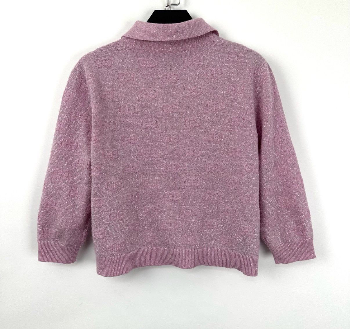 Gucci Gucci/Pink Double G All-Over Print Glitter Polo Knit Top K12 Size S / US 4 / IT 40 - 2 Thumbnail