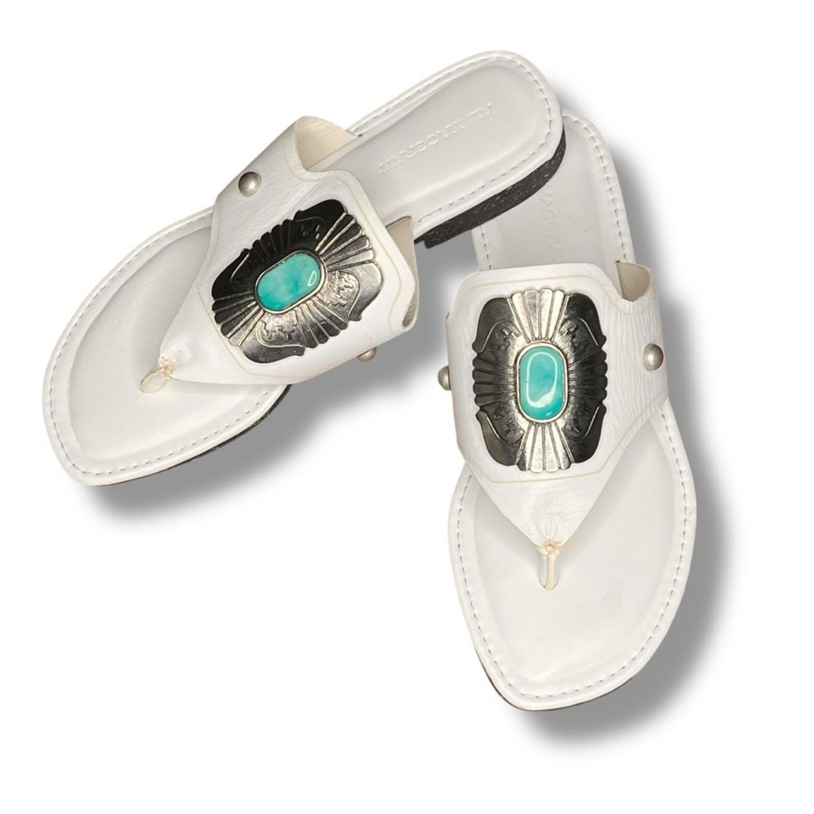 Other Ali McGraw white turquoise/silver medallion leather sandal Size US 6.5 / IT 36.5 - 1 Thumbnail