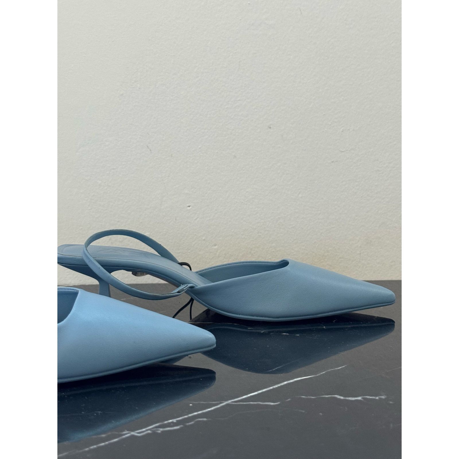 Zara ZARA Powder Blue Pointed Toe Slingback Mule Kitten Heels Size US 9 / IT 39 - 12 Thumbnail