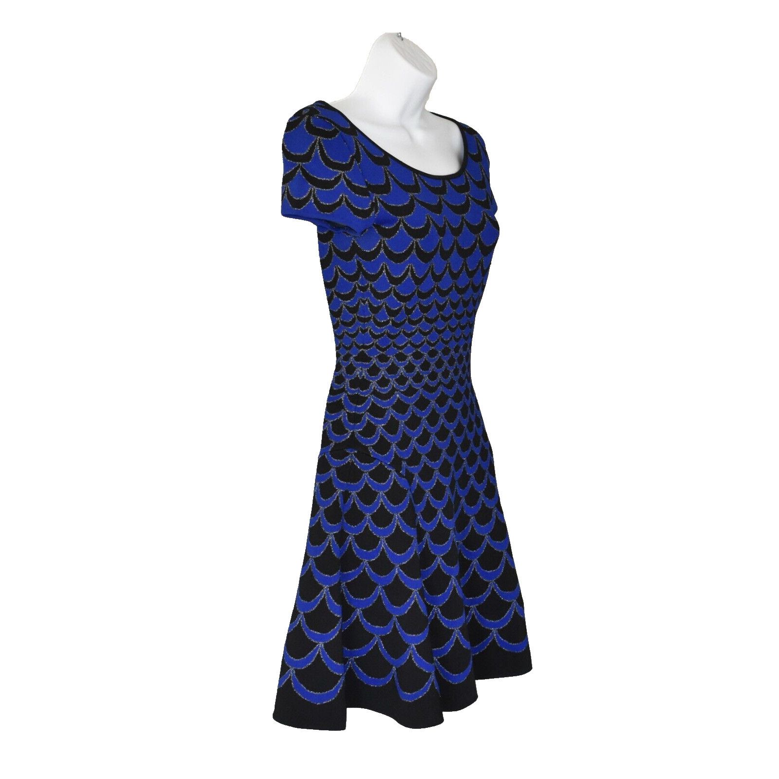 Diane von Furstenberg DIANE VON FURSTENBERG Blue Scalloped Knit Fit Flare Dress P Size S / US 4 / IT 40 - 2 Thumbnail